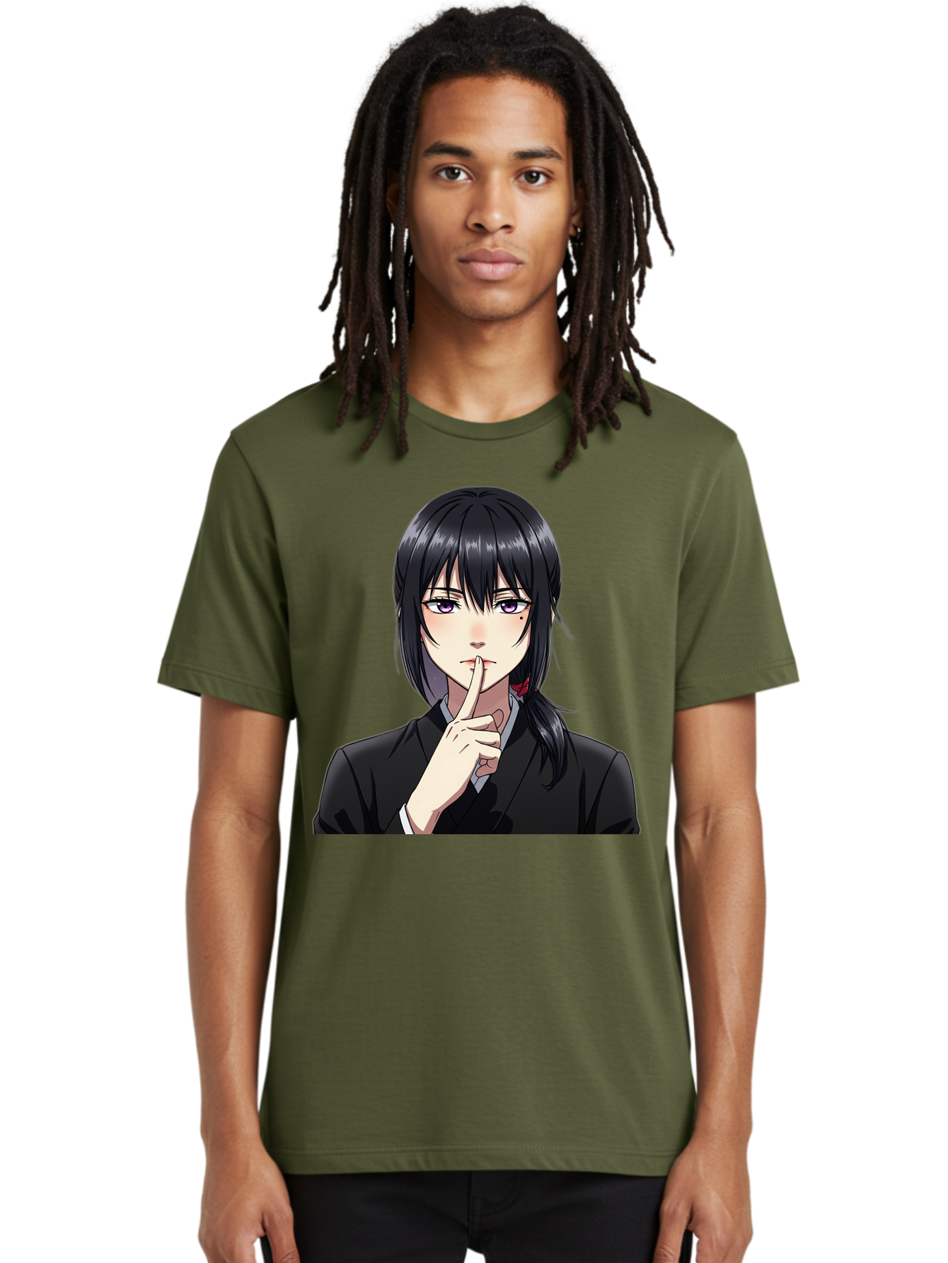 Shh-Girl Men'S Graphic Tee, 100% Cotton, Comfortable Casual Summer Wear, Machine Washable, Anime Girl, Shh Gesture, Finger To Lips, Silence Indicator, Black Hair, Business Attire, Corporate Style, Secret Keeper, Quiet Sign, Manga Character Bac401