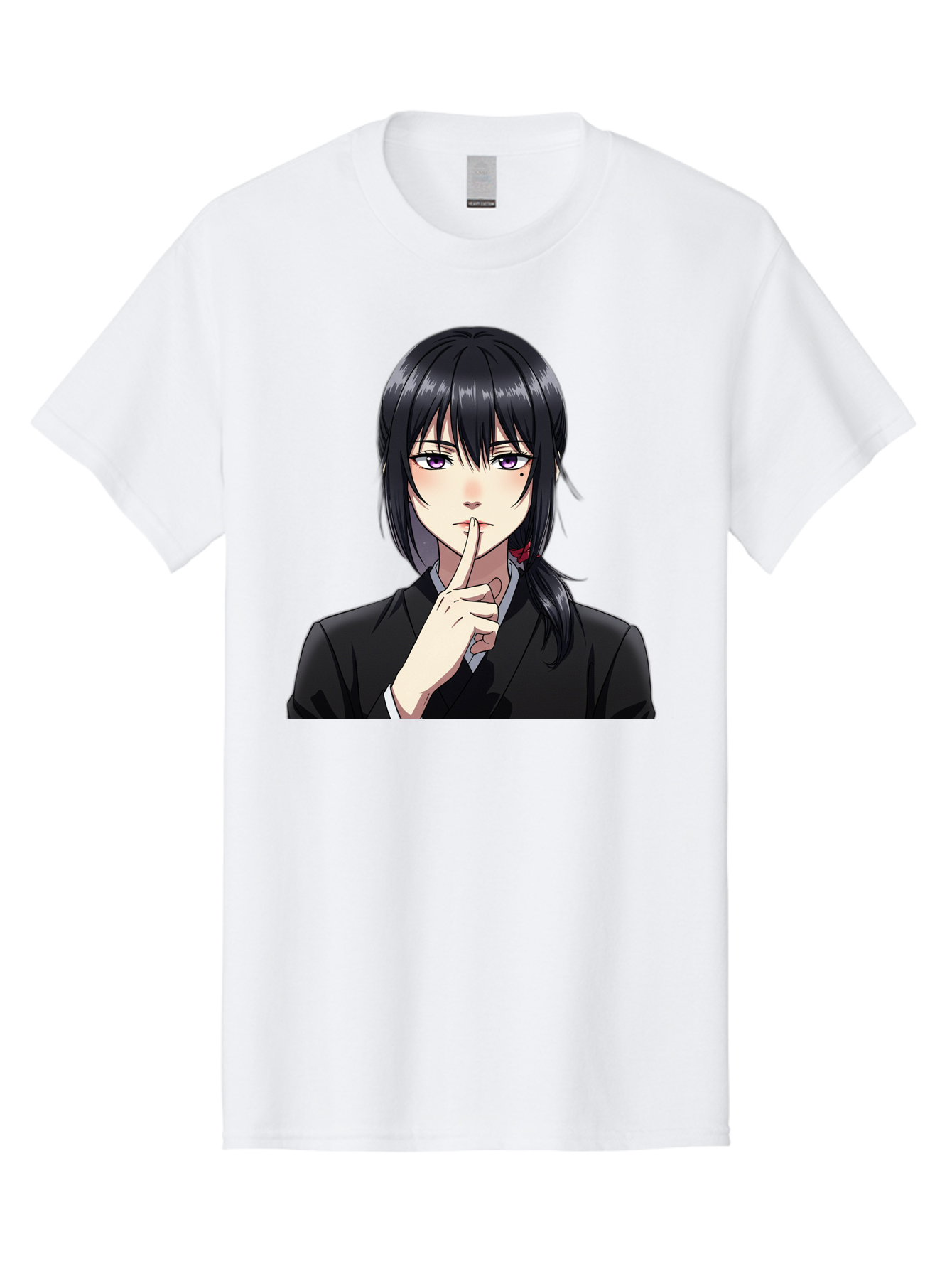 Shh-Girl Men'S Graphic Tee, 100% Cotton, Comfortable Casual Summer Wear, Machine Washable, Anime Girl, Shh Gesture, Finger To Lips, Silence Indicator, Black Hair, Business Attire, Corporate Style, Secret Keeper, Quiet Sign, Manga Character Bac401
