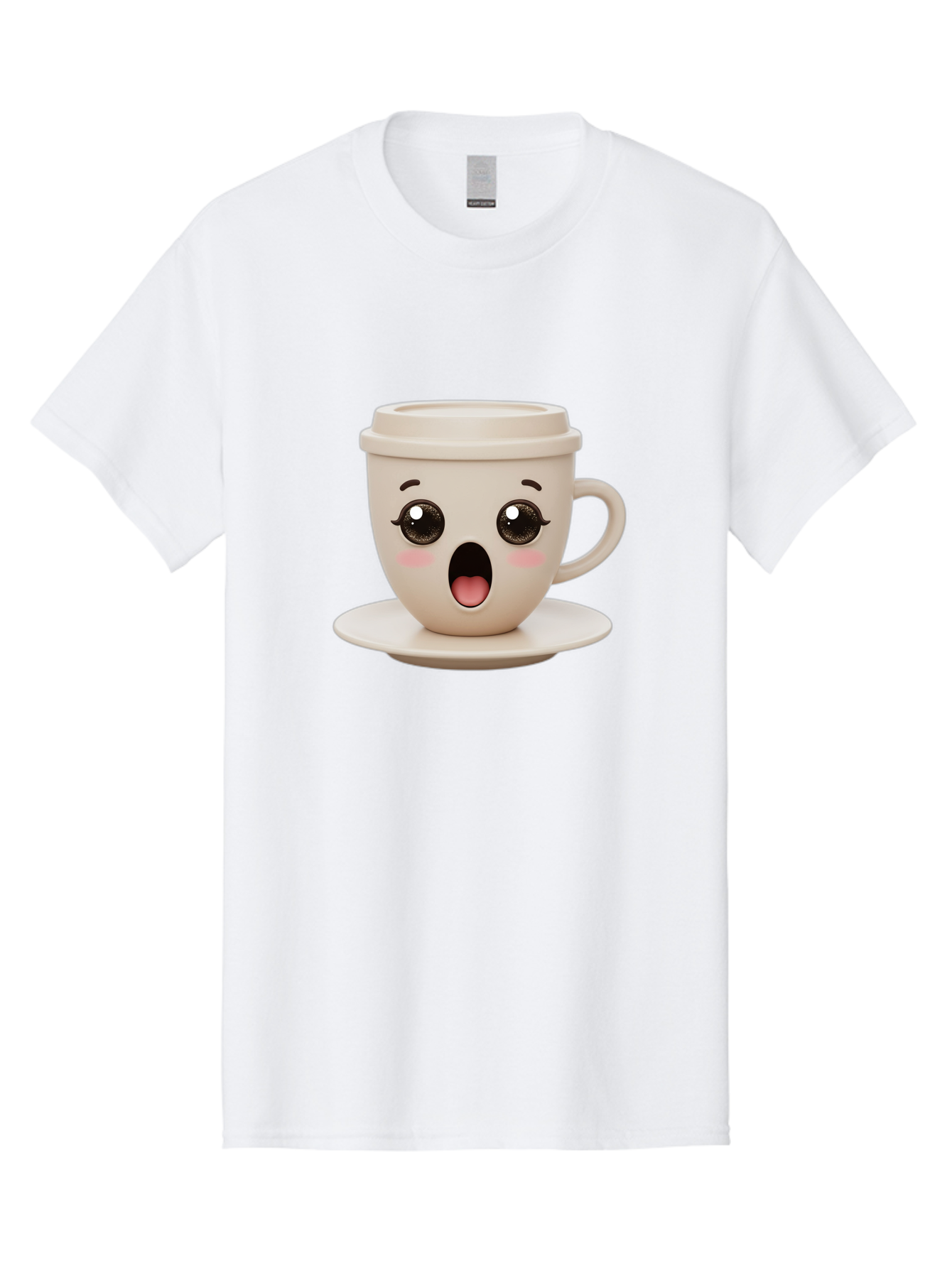 Shocked-Coffee-Cup Men'S Graphic Tee, 100% Cotton, Comfortable Casual Summer Wear, Machine Washable, Fun Coffee Cup, Surprised Expression, Coffee Break, Morning Pick-Me-Up, Kawaii Culture, Cute Face, Coffee Time, Coffee Lover Bac404