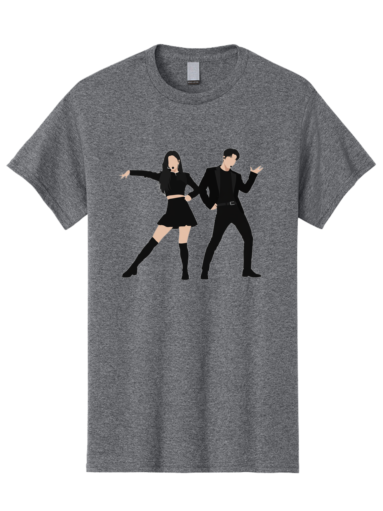 Singing-Duo Men'S Graphic Tee, 100% Cotton, Comfortable Casual Summer Wear, Machine Washable, Dancing Couple, Dynamic Pose, Black Outfit, Microphone Headsets, Lively Dance Moves, Stage Performance, Energetic Duo, Modern Dance Style, Bac405