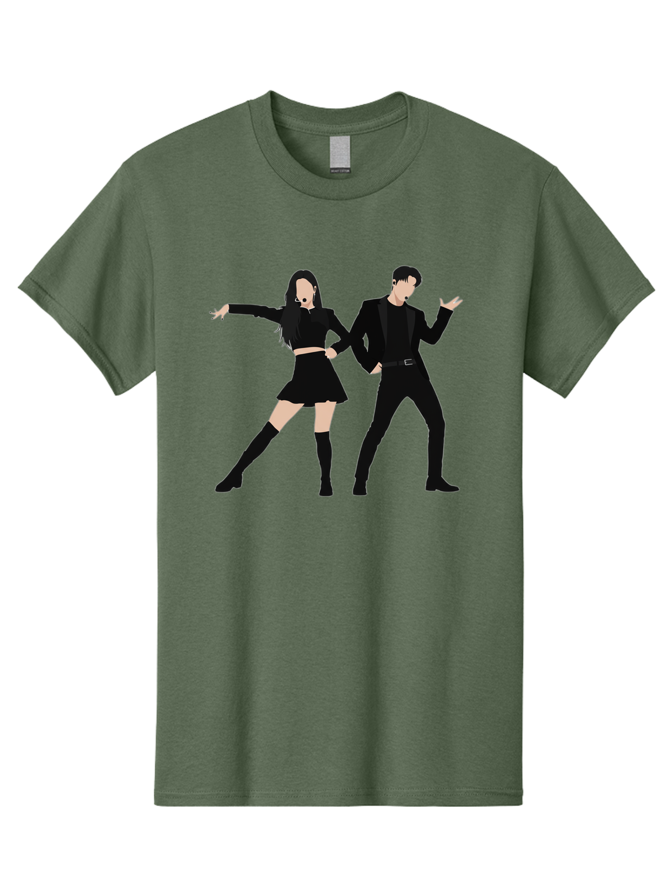 Singing-Duo Men'S Graphic Tee, 100% Cotton, Comfortable Casual Summer Wear, Machine Washable, Dancing Couple, Dynamic Pose, Black Outfit, Microphone Headsets, Lively Dance Moves, Stage Performance, Energetic Duo, Modern Dance Style, Bac405
