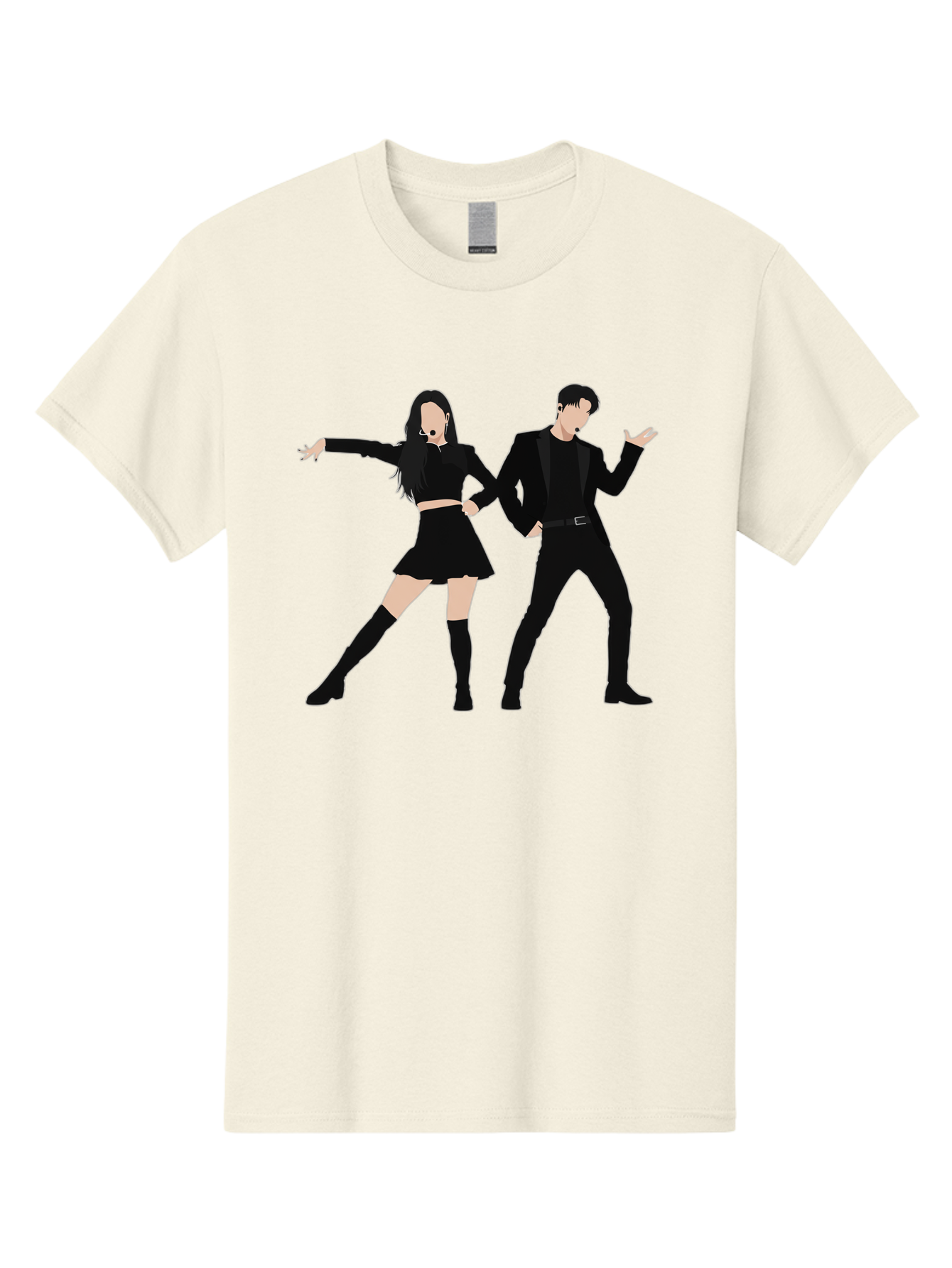 Singing-Duo Men'S Graphic Tee, 100% Cotton, Comfortable Casual Summer Wear, Machine Washable, Dancing Couple, Dynamic Pose, Black Outfit, Microphone Headsets, Lively Dance Moves, Stage Performance, Energetic Duo, Modern Dance Style, Bac405
