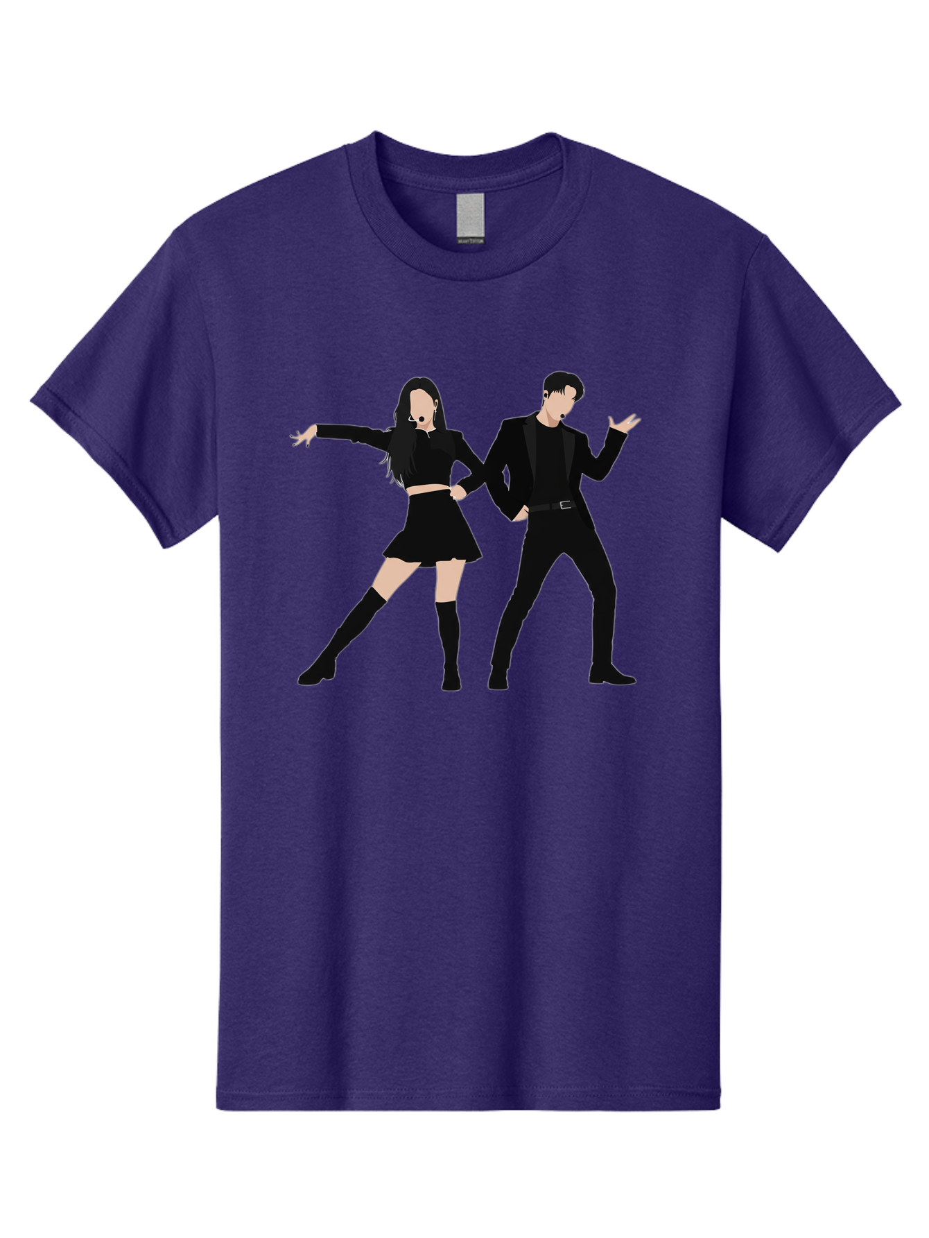 Singing-Duo Men'S Graphic Tee, 100% Cotton, Comfortable Casual Summer Wear, Machine Washable, Dancing Couple, Dynamic Pose, Black Outfit, Microphone Headsets, Lively Dance Moves, Stage Performance, Energetic Duo, Modern Dance Style, Bac405