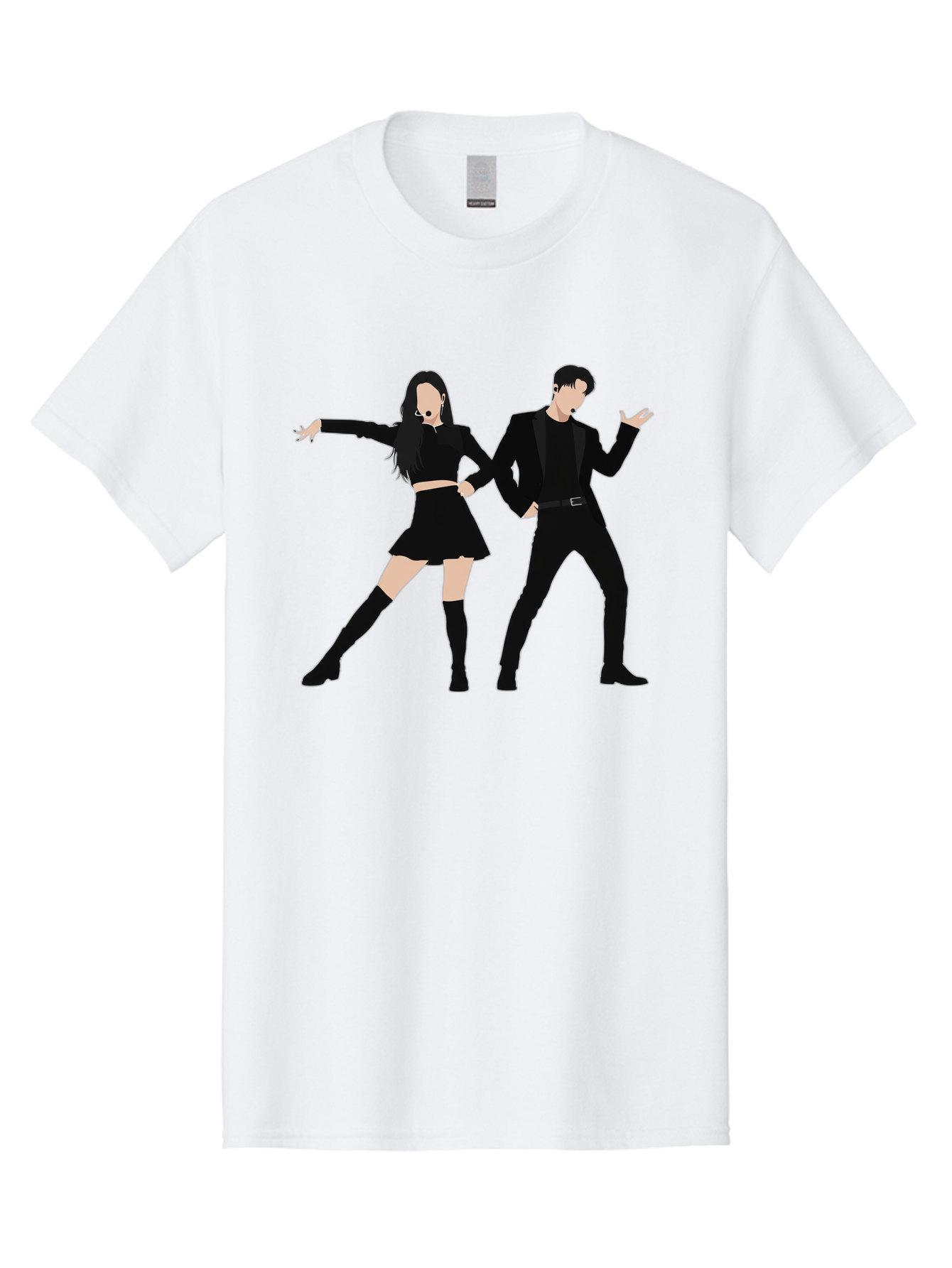 Singing-Duo Men'S Graphic Tee, 100% Cotton, Comfortable Casual Summer Wear, Machine Washable, Dancing Couple, Dynamic Pose, Black Outfit, Microphone Headsets, Lively Dance Moves, Stage Performance, Energetic Duo, Modern Dance Style, Bac405