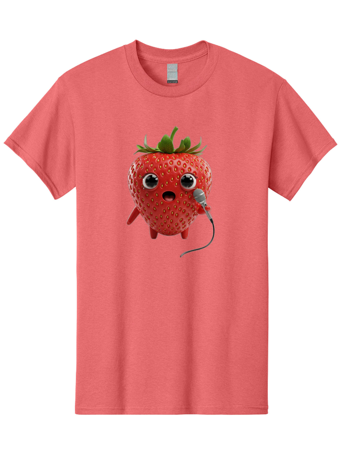 Singing-Strawberry Men'S Graphic Tee, 100% Cotton, Comfortable Casual Summer Wear, Machine Washable, Cartoon Strawberry, Anthropomorphic Fruit, Singing Strawberry, Microphone, Funny Character, Comedy, Humor, Entertaining, Animated Bac406