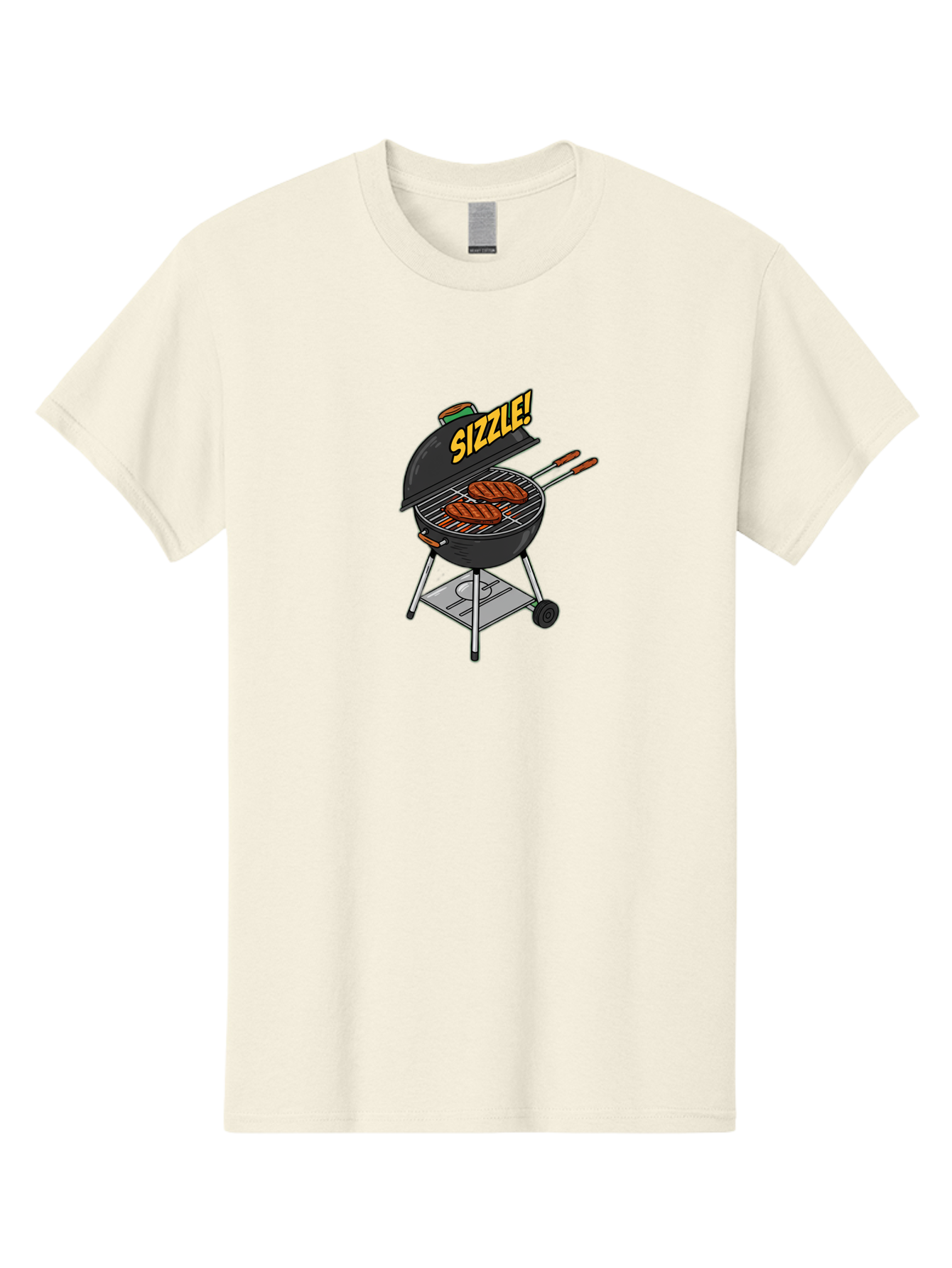 Sizzle-1 Men'S Graphic Tee, 100% Cotton, Comfortable Casual Summer Wear, Machine Washable, Barbecue Grill, Grilled Sausages, Outdoor Cooking, Summer Food, Sizzling Meat, Barbecue Accessories, Cartoon Grill Bac407