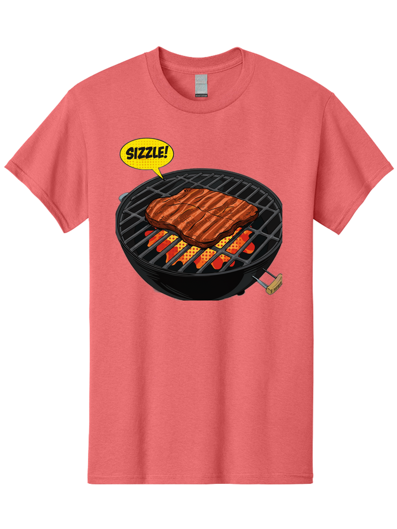 Sizzle Men'S Graphic Tee, 100% Cotton, Comfortable Casual Summer Wear, Machine Washable, Grilled Steak, Barbecue, Sizzling Meat, Grill Marks, Cooking On Grill, Bbq Flavors, Mouth-Watering Bac408