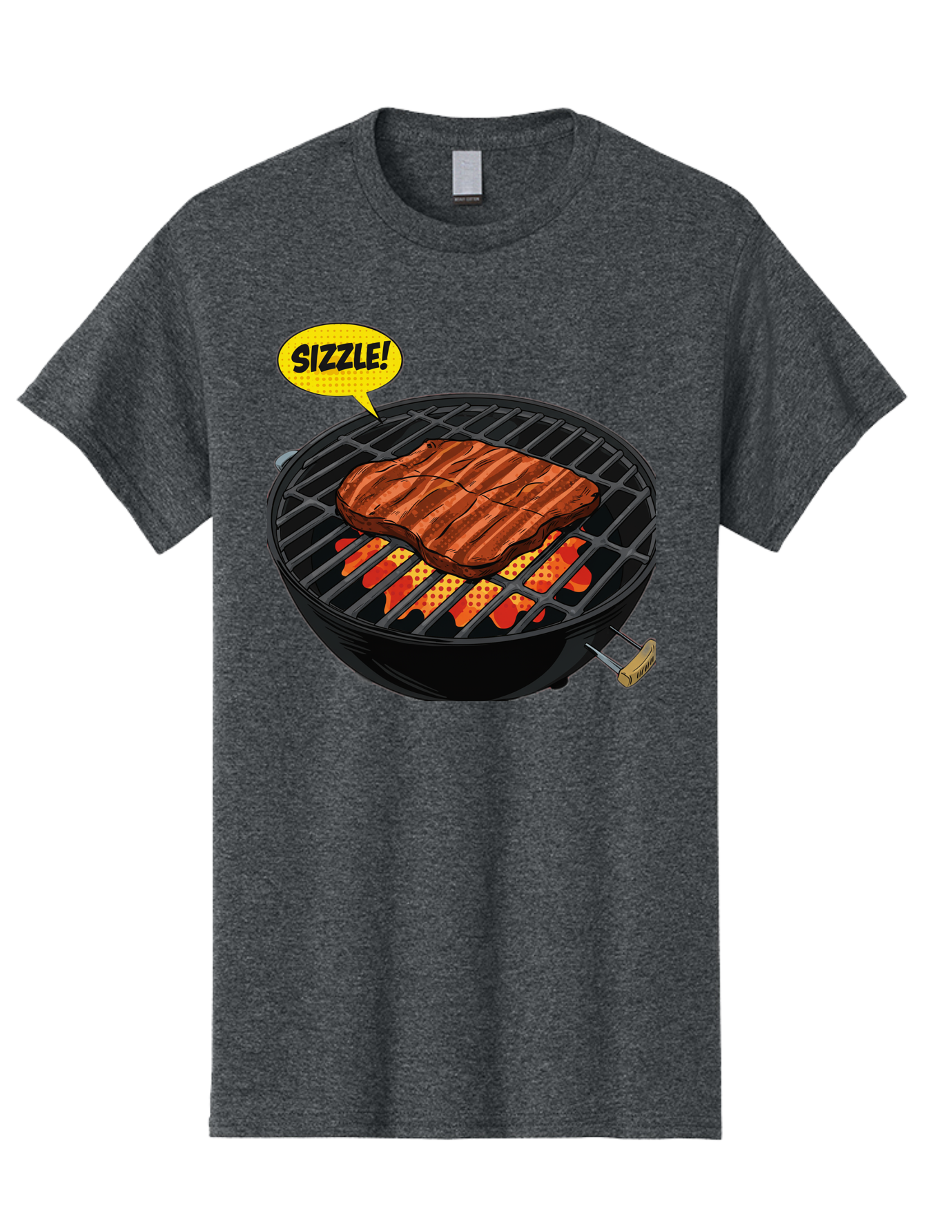 Sizzle Men'S Graphic Tee, 100% Cotton, Comfortable Casual Summer Wear, Machine Washable, Grilled Steak, Barbecue, Sizzling Meat, Grill Marks, Cooking On Grill, Bbq Flavors, Mouth-Watering Bac408