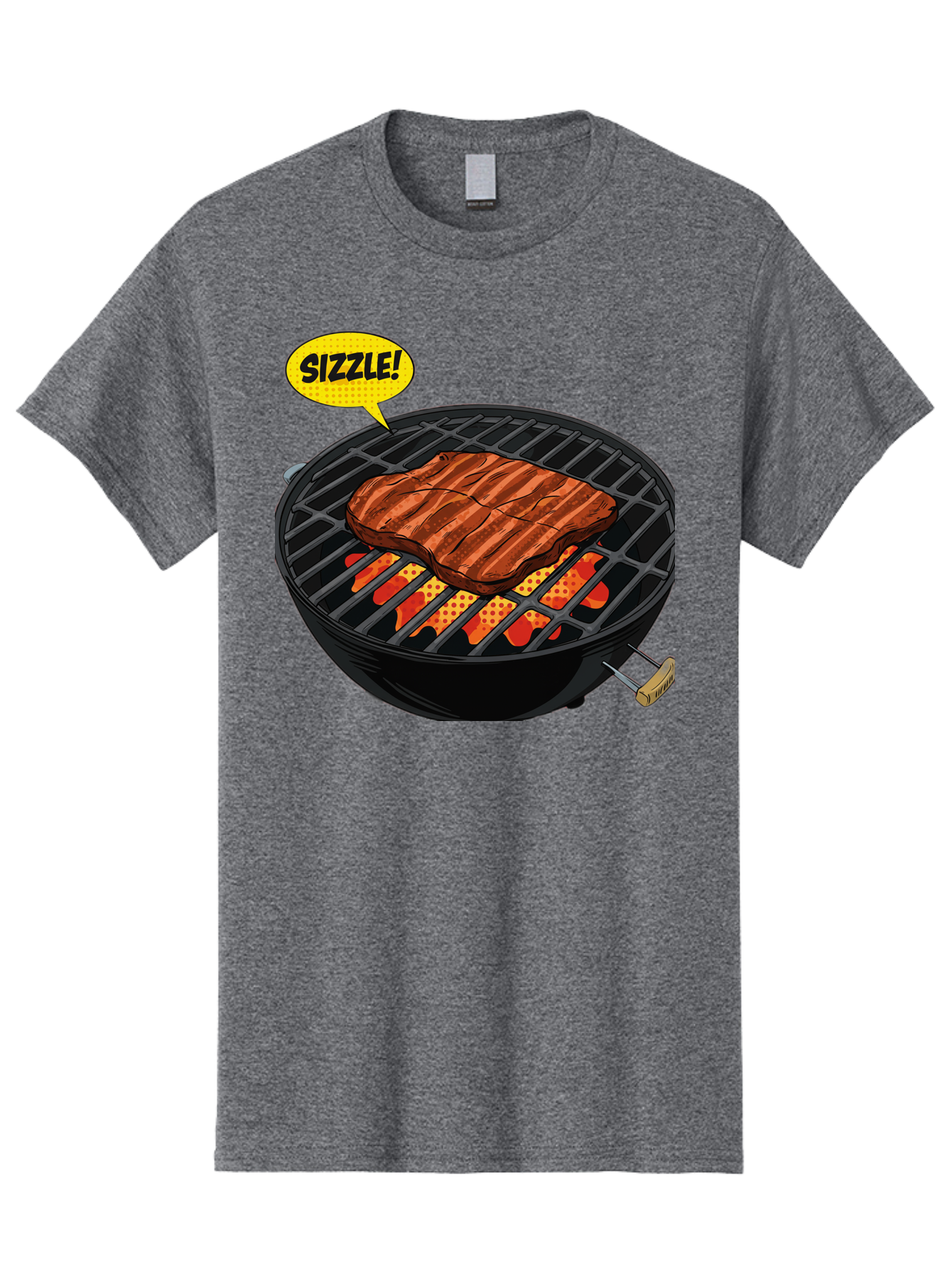 Sizzle Men'S Graphic Tee, 100% Cotton, Comfortable Casual Summer Wear, Machine Washable, Grilled Steak, Barbecue, Sizzling Meat, Grill Marks, Cooking On Grill, Bbq Flavors, Mouth-Watering Bac408