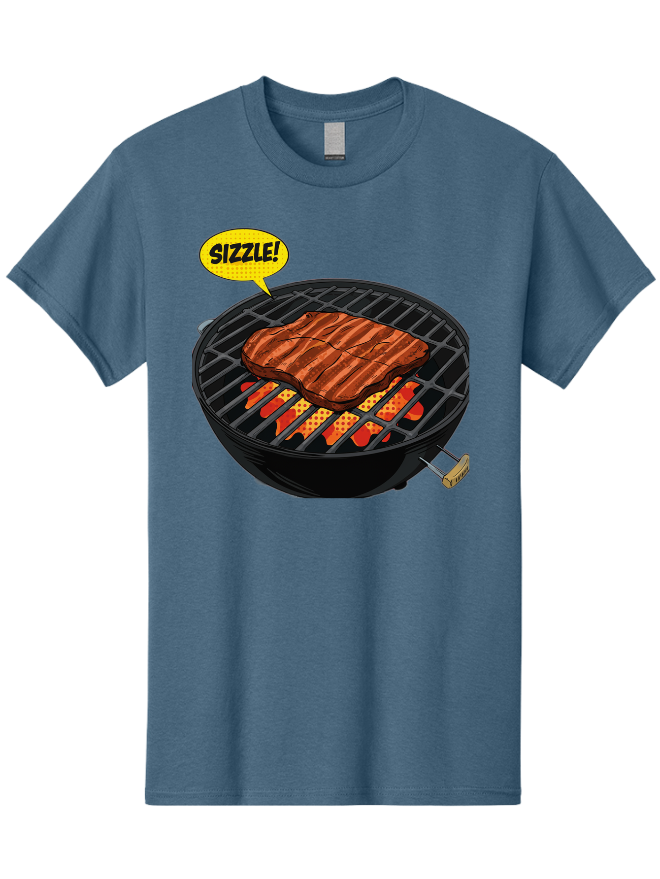 Sizzle Men'S Graphic Tee, 100% Cotton, Comfortable Casual Summer Wear, Machine Washable, Grilled Steak, Barbecue, Sizzling Meat, Grill Marks, Cooking On Grill, Bbq Flavors, Mouth-Watering Bac408