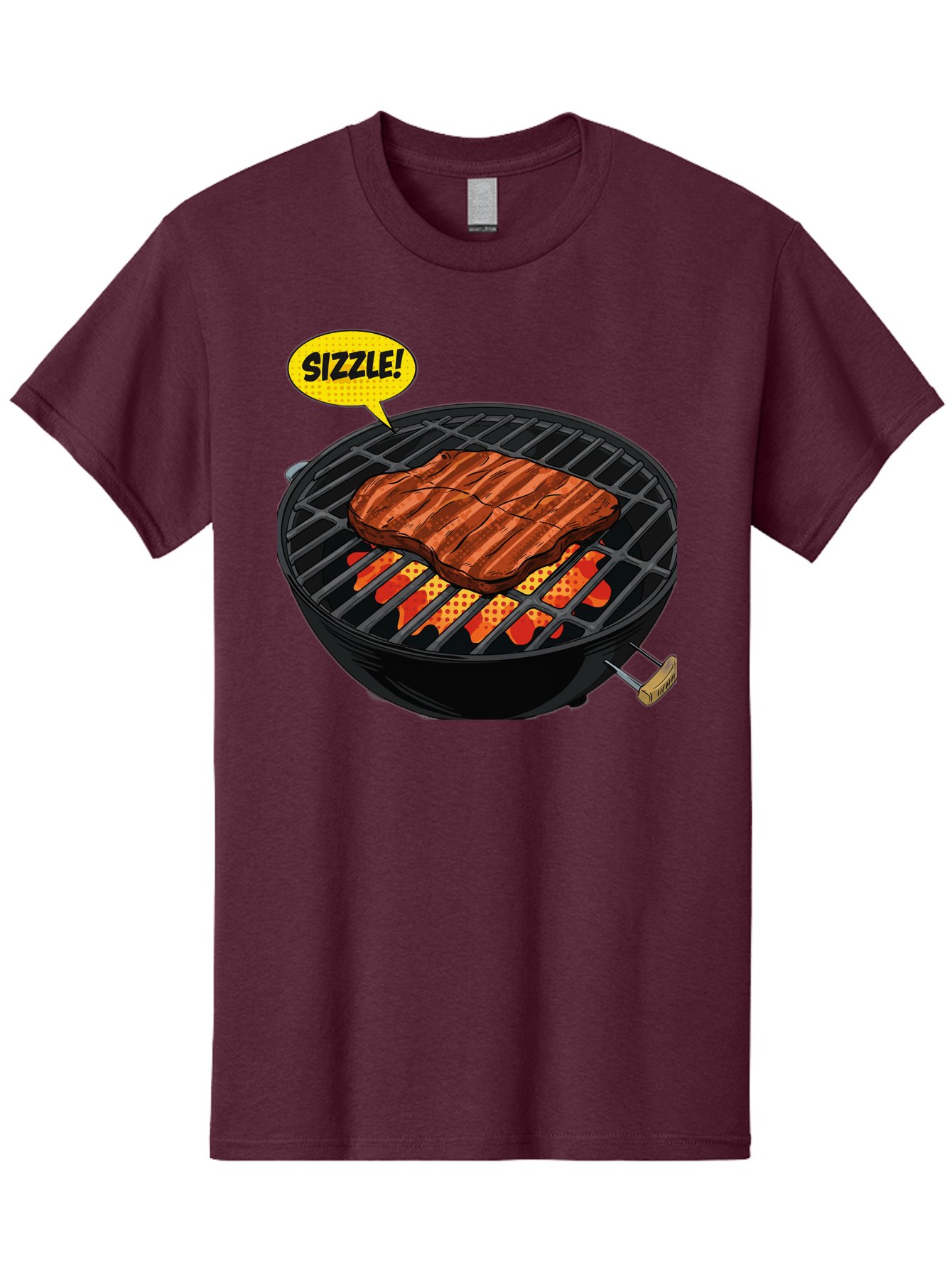 Sizzle Men'S Graphic Tee, 100% Cotton, Comfortable Casual Summer Wear, Machine Washable, Grilled Steak, Barbecue, Sizzling Meat, Grill Marks, Cooking On Grill, Bbq Flavors, Mouth-Watering Bac408