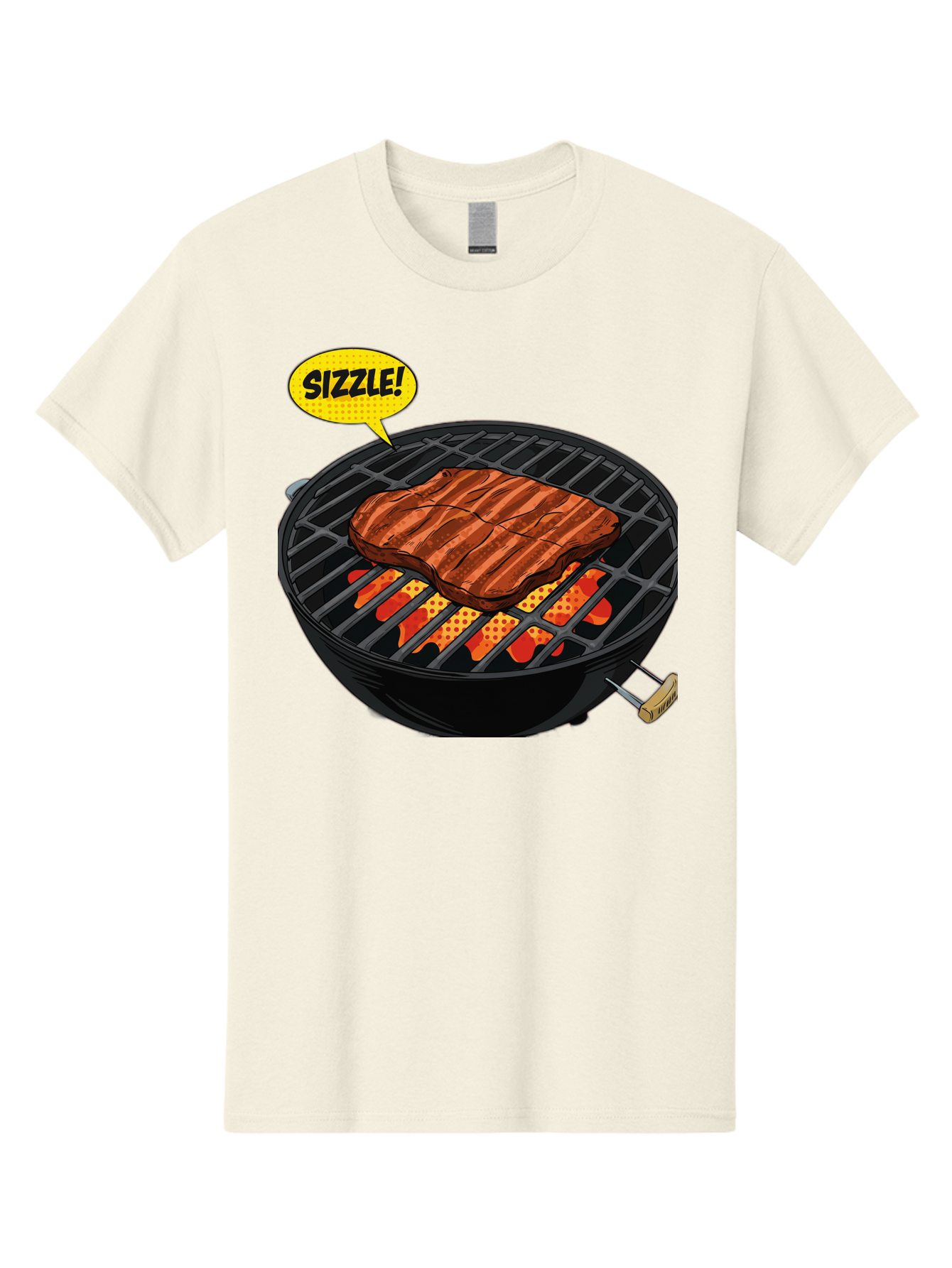 Sizzle Men'S Graphic Tee, 100% Cotton, Comfortable Casual Summer Wear, Machine Washable, Grilled Steak, Barbecue, Sizzling Meat, Grill Marks, Cooking On Grill, Bbq Flavors, Mouth-Watering Bac408