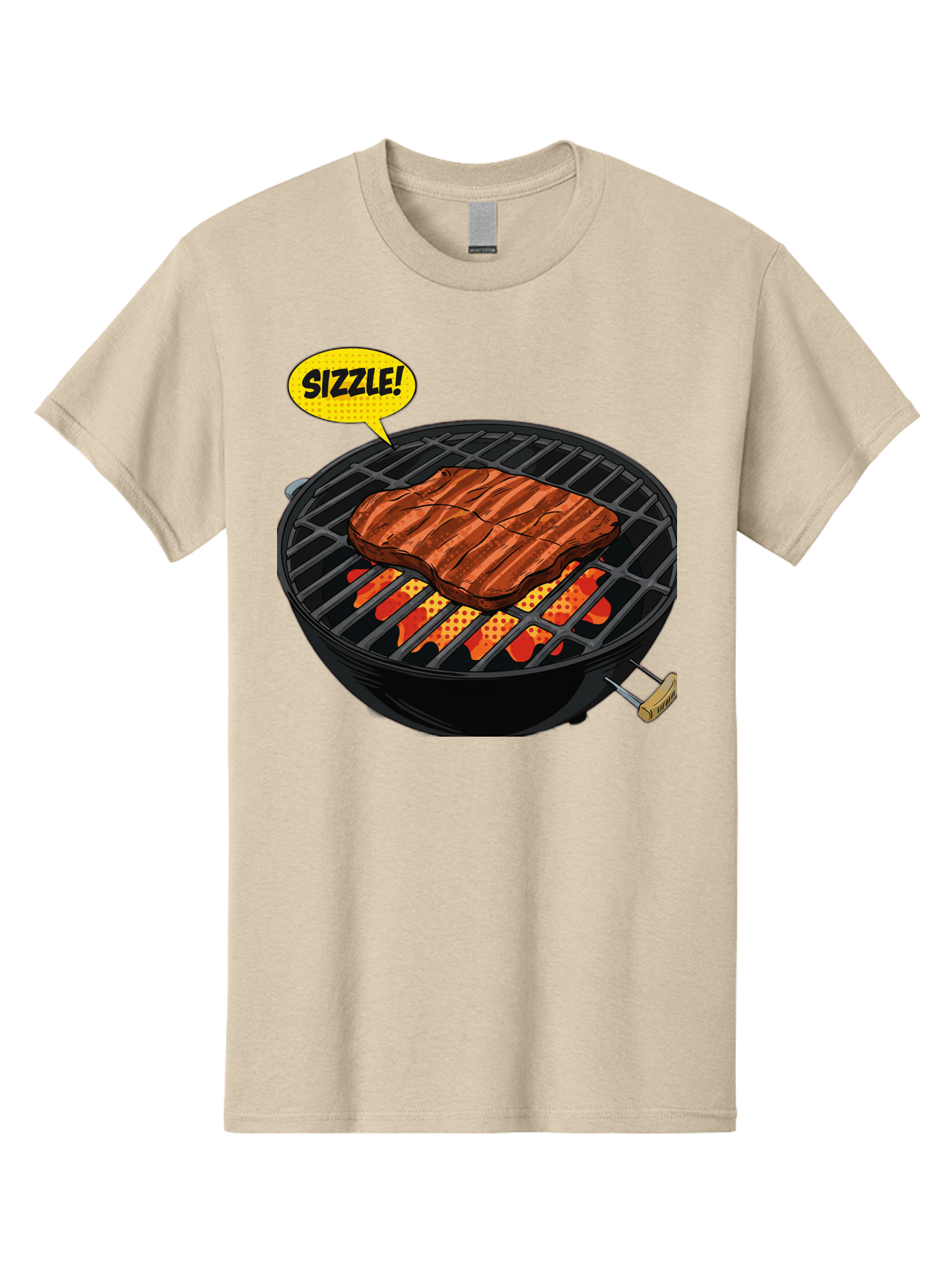 Sizzle Men'S Graphic Tee, 100% Cotton, Comfortable Casual Summer Wear, Machine Washable, Grilled Steak, Barbecue, Sizzling Meat, Grill Marks, Cooking On Grill, Bbq Flavors, Mouth-Watering Bac408