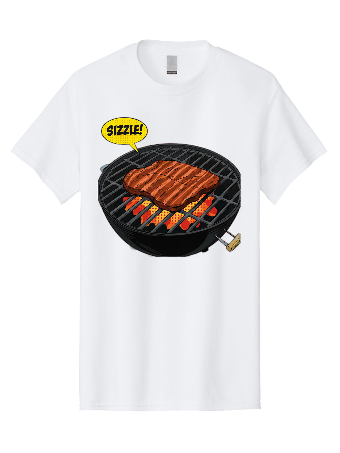 Sizzle Men'S Graphic Tee, 100% Cotton, Comfortable Casual Summer Wear, Machine Washable, Grilled Steak, Barbecue, Sizzling Meat, Grill Marks, Cooking On Grill, Bbq Flavors, Mouth-Watering Bac408