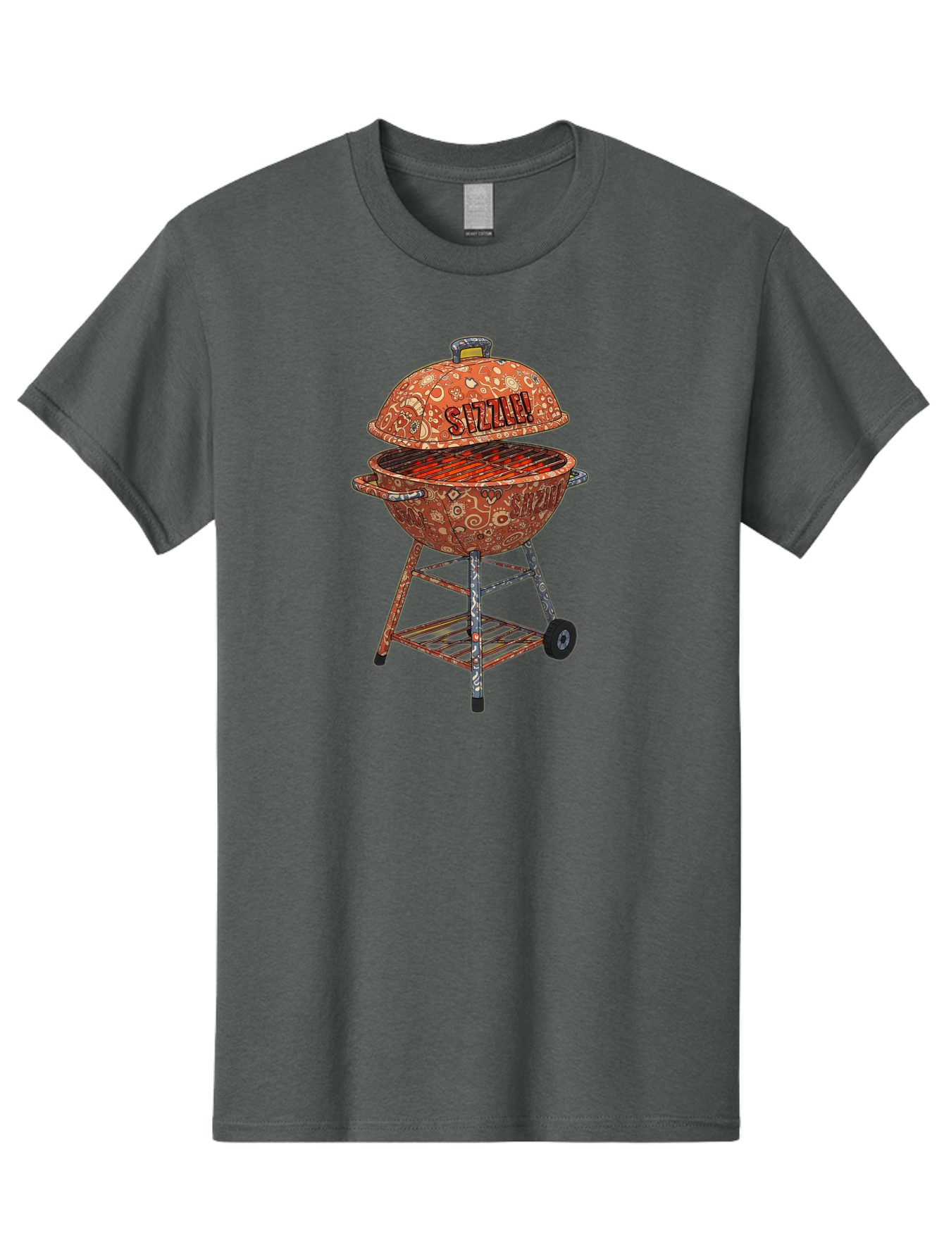 Sizzlin-Grill Men'S Graphic Tee, 100% Cotton, Comfortable Casual Summer Wear, Machine Washable, Bbq Grill, Sizzling Hot Coals, Outdoor Cooking, Grill Master, Backyard Barbecue, Summer Food, Delicious Meals, Grilling Season, Savory Flavors, Bac409