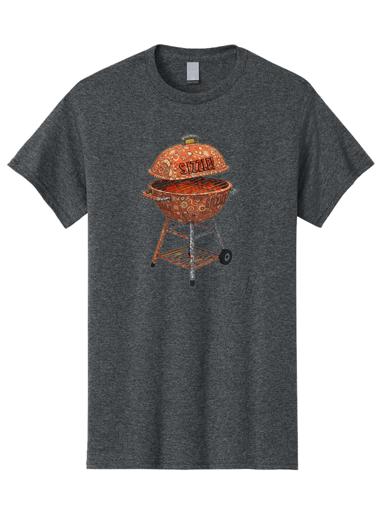 Sizzlin-Grill Men'S Graphic Tee, 100% Cotton, Comfortable Casual Summer Wear, Machine Washable, Bbq Grill, Sizzling Hot Coals, Outdoor Cooking, Grill Master, Backyard Barbecue, Summer Food, Delicious Meals, Grilling Season, Savory Flavors, Bac409