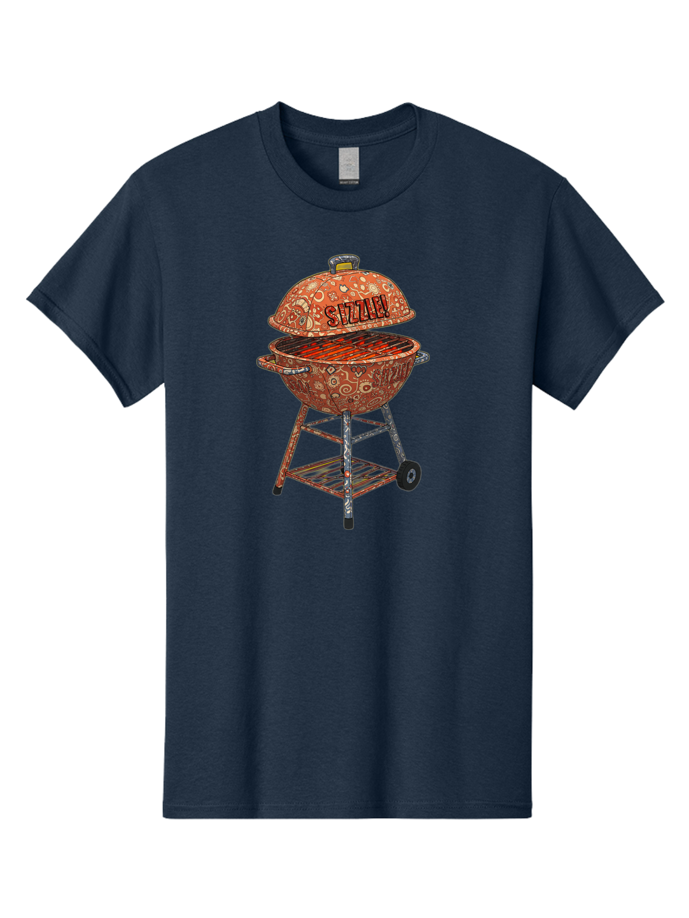 Sizzlin-Grill Men'S Graphic Tee, 100% Cotton, Comfortable Casual Summer Wear, Machine Washable, Bbq Grill, Sizzling Hot Coals, Outdoor Cooking, Grill Master, Backyard Barbecue, Summer Food, Delicious Meals, Grilling Season, Savory Flavors, Bac409