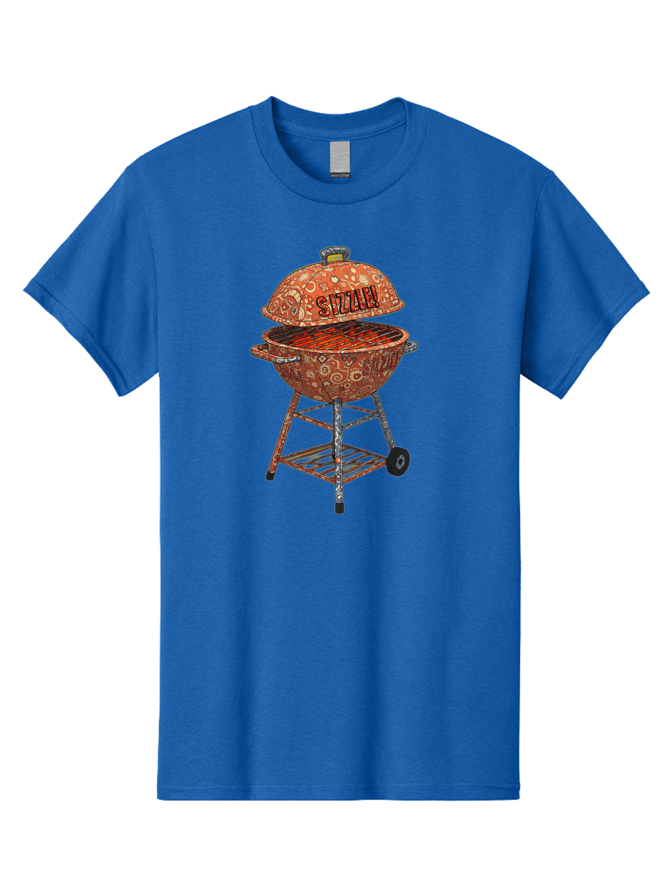 Sizzlin-Grill Men'S Graphic Tee, 100% Cotton, Comfortable Casual Summer Wear, Machine Washable, Bbq Grill, Sizzling Hot Coals, Outdoor Cooking, Grill Master, Backyard Barbecue, Summer Food, Delicious Meals, Grilling Season, Savory Flavors, Bac409