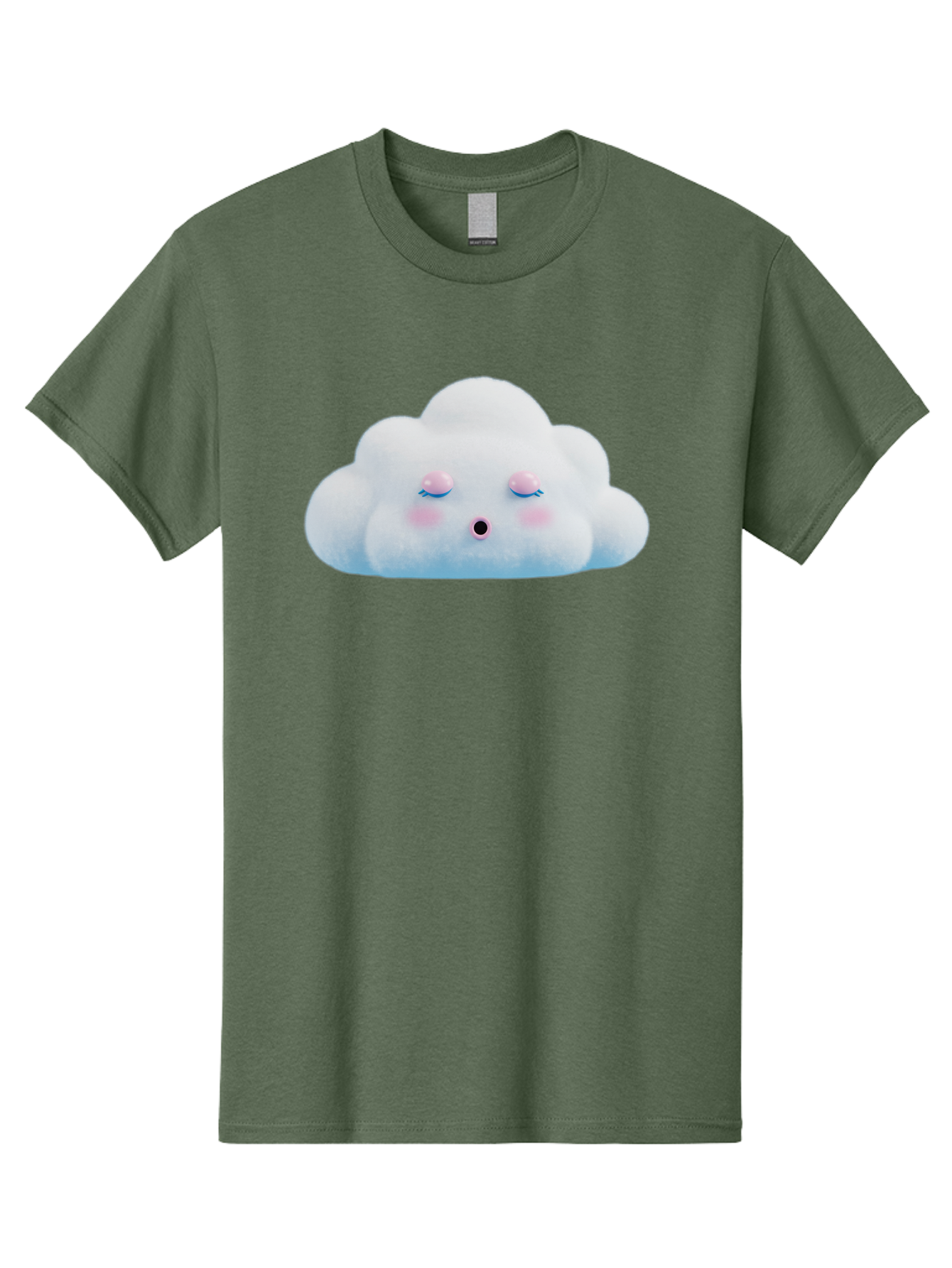 Sleeping-Cloud Men'S Graphic Tee, 100% Cotton, Comfortable Casual Summer Wear, Machine Washable, Cute Cloud, Fluffy White Cloud, Sleeping Face, Pastel Colors, Kawaii Design, Cloud Character, Soft Pink Cheeks, Closed Eyes, Serene Atmosphere, Bac410
