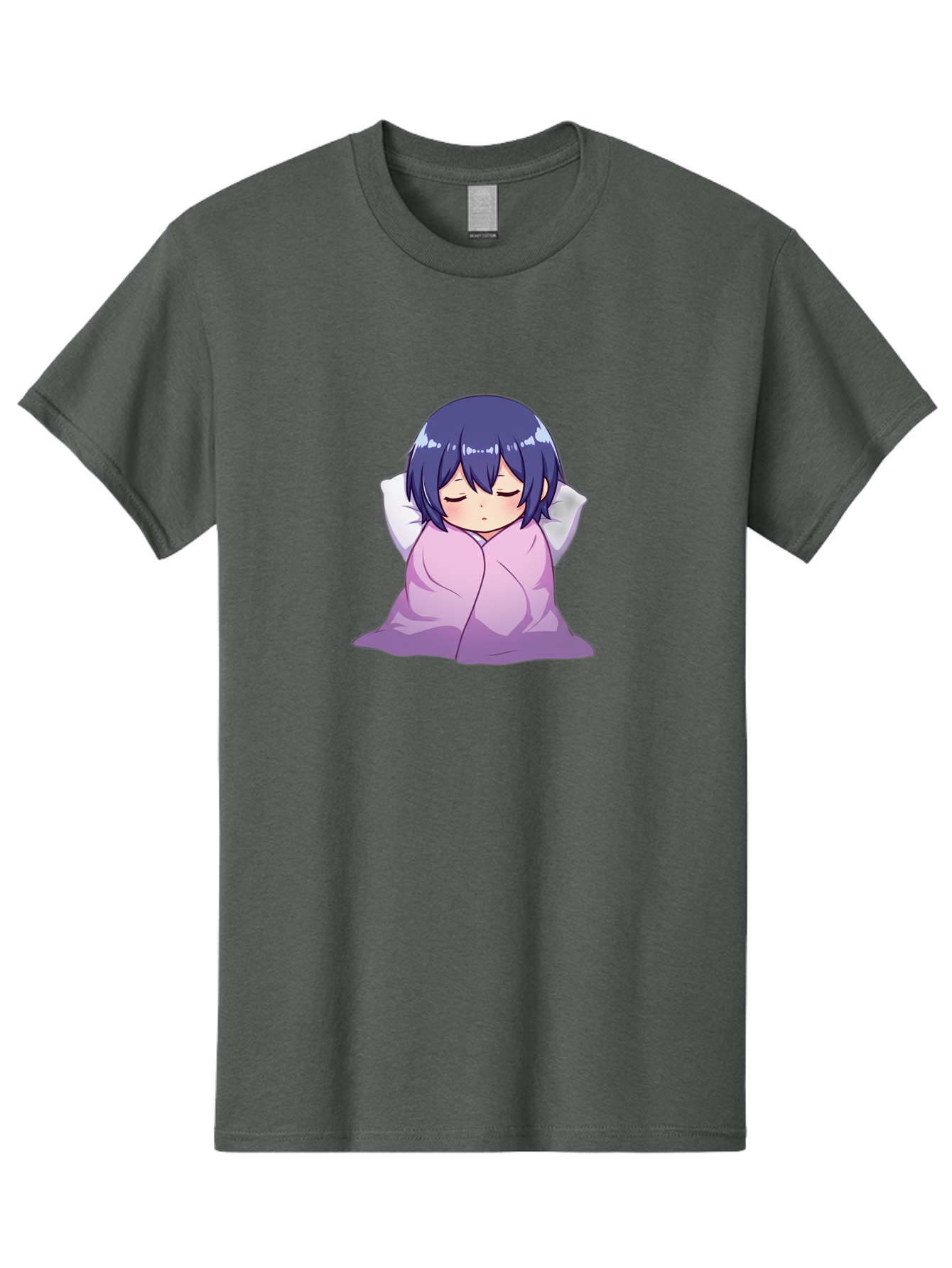 Sleeping-Girl Men'S Graphic Tee, 100% Cotton, Comfortable Casual Summer Wear, Machine Washable, Anime Girl Sleeping, Peaceful, Purple Hair, Wrapped In Blanket, Restful Sleep, Cozy Atmosphere, Kawaii Art, Cartoon Character Bac411