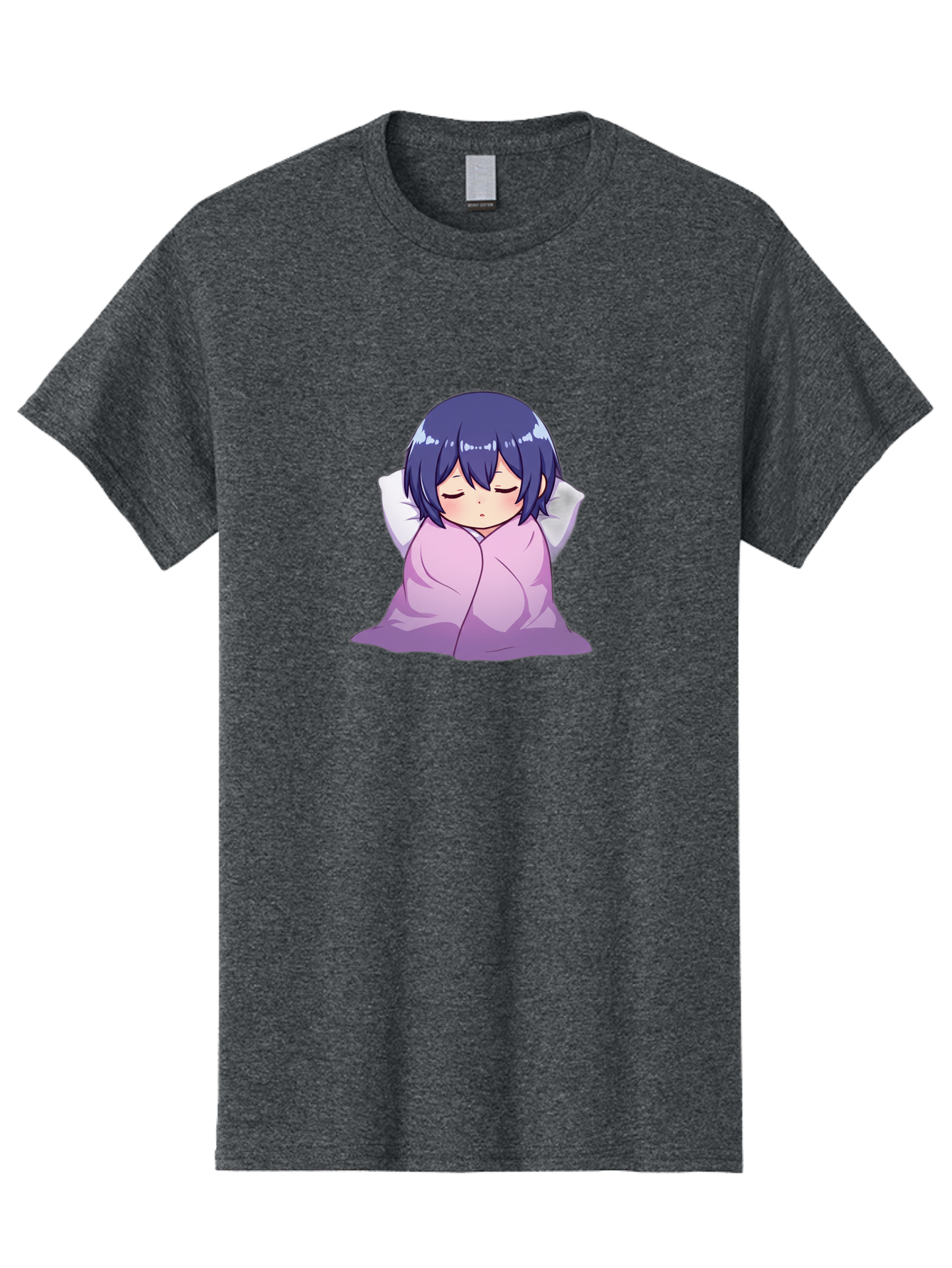 Sleeping-Girl Men'S Graphic Tee, 100% Cotton, Comfortable Casual Summer Wear, Machine Washable, Anime Girl Sleeping, Peaceful, Purple Hair, Wrapped In Blanket, Restful Sleep, Cozy Atmosphere, Kawaii Art, Cartoon Character Bac411