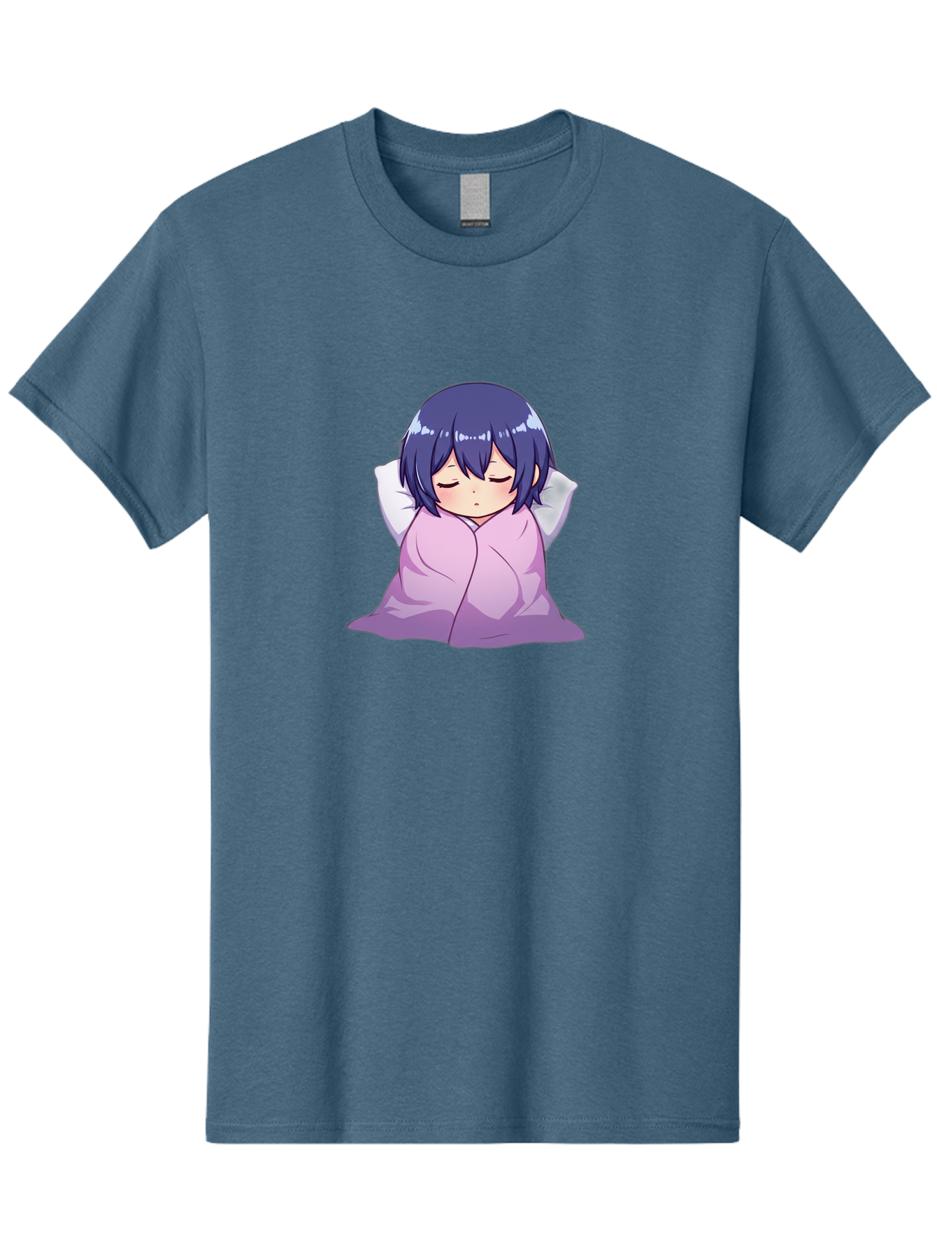 Sleeping-Girl Men'S Graphic Tee, 100% Cotton, Comfortable Casual Summer Wear, Machine Washable, Anime Girl Sleeping, Peaceful, Purple Hair, Wrapped In Blanket, Restful Sleep, Cozy Atmosphere, Kawaii Art, Cartoon Character Bac411