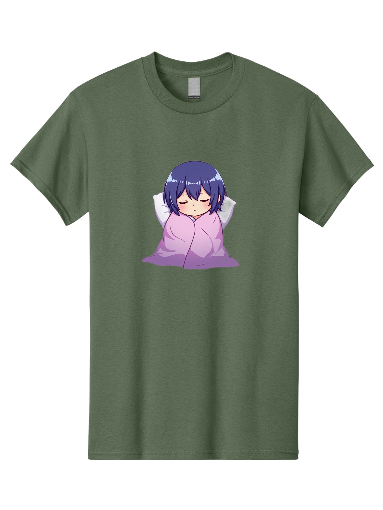 Sleeping-Girl Men'S Graphic Tee, 100% Cotton, Comfortable Casual Summer Wear, Machine Washable, Anime Girl Sleeping, Peaceful, Purple Hair, Wrapped In Blanket, Restful Sleep, Cozy Atmosphere, Kawaii Art, Cartoon Character Bac411