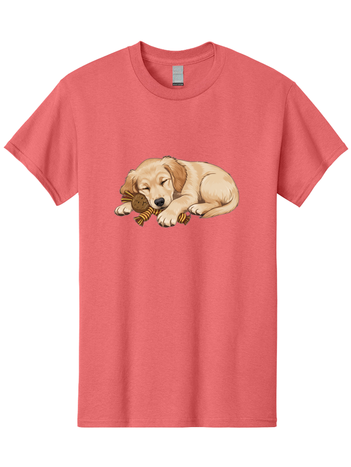 Sleeping-Golden-Retriever-Puppy Men'S Graphic Tee, 100% Cotton, Comfortable Casual Summer Wear, Machine Washable, Puppy Sleeping, Cute Dog, Adorable Puppy, Sleeping Dog, Dog Toy, Favorite Toy, Cartoon Dog, Golden Retriever Puppy, Furry Friend, Bac415