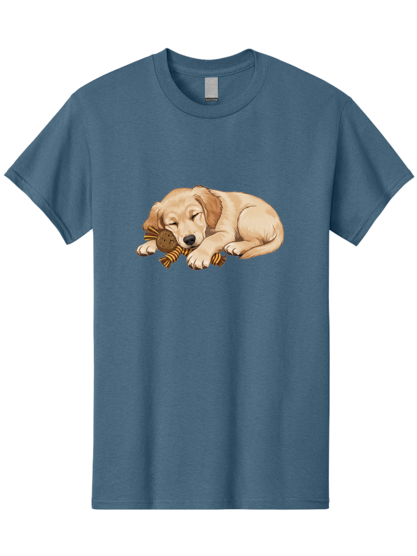 Sleeping-Golden-Retriever-Puppy Men'S Graphic Tee, 100% Cotton, Comfortable Casual Summer Wear, Machine Washable, Puppy Sleeping, Cute Dog, Adorable Puppy, Sleeping Dog, Dog Toy, Favorite Toy, Cartoon Dog, Golden Retriever Puppy, Furry Friend, Bac415