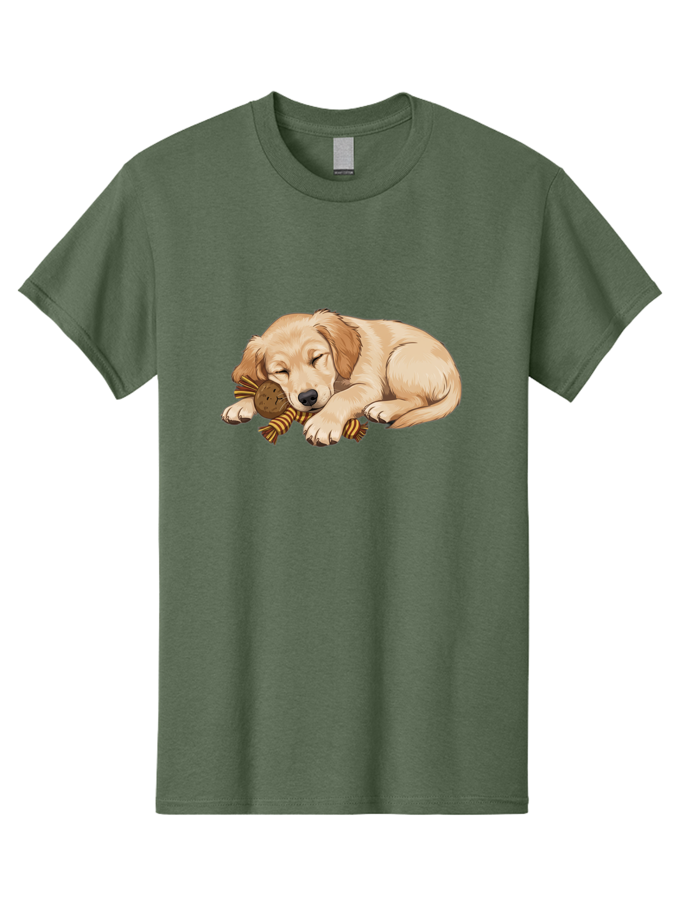Sleeping-Golden-Retriever-Puppy Men'S Graphic Tee, 100% Cotton, Comfortable Casual Summer Wear, Machine Washable, Puppy Sleeping, Cute Dog, Adorable Puppy, Sleeping Dog, Dog Toy, Favorite Toy, Cartoon Dog, Golden Retriever Puppy, Furry Friend, Bac415