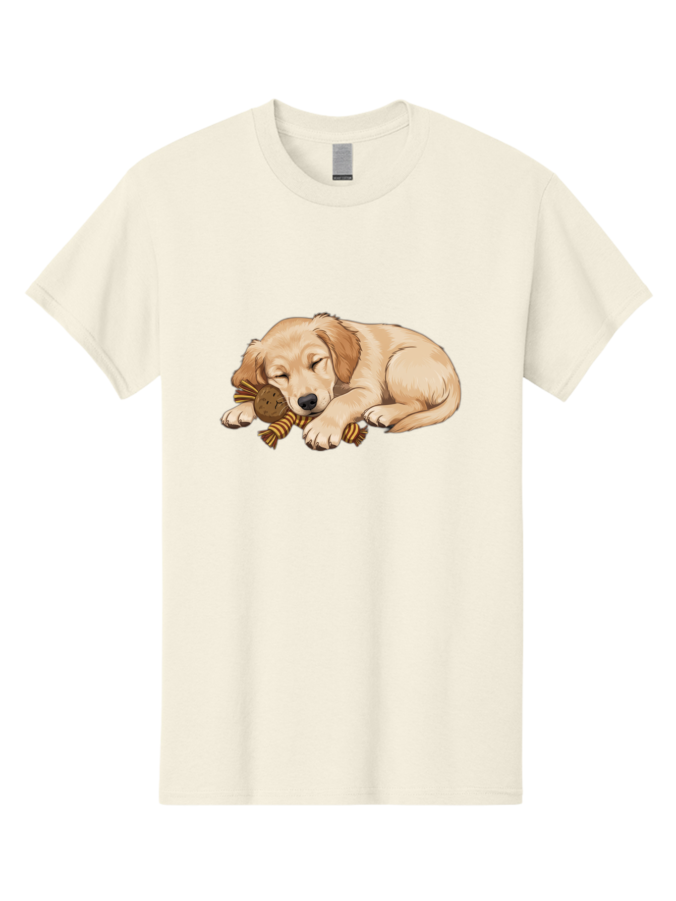 Sleeping-Golden-Retriever-Puppy Men'S Graphic Tee, 100% Cotton, Comfortable Casual Summer Wear, Machine Washable, Puppy Sleeping, Cute Dog, Adorable Puppy, Sleeping Dog, Dog Toy, Favorite Toy, Cartoon Dog, Golden Retriever Puppy, Furry Friend, Bac415