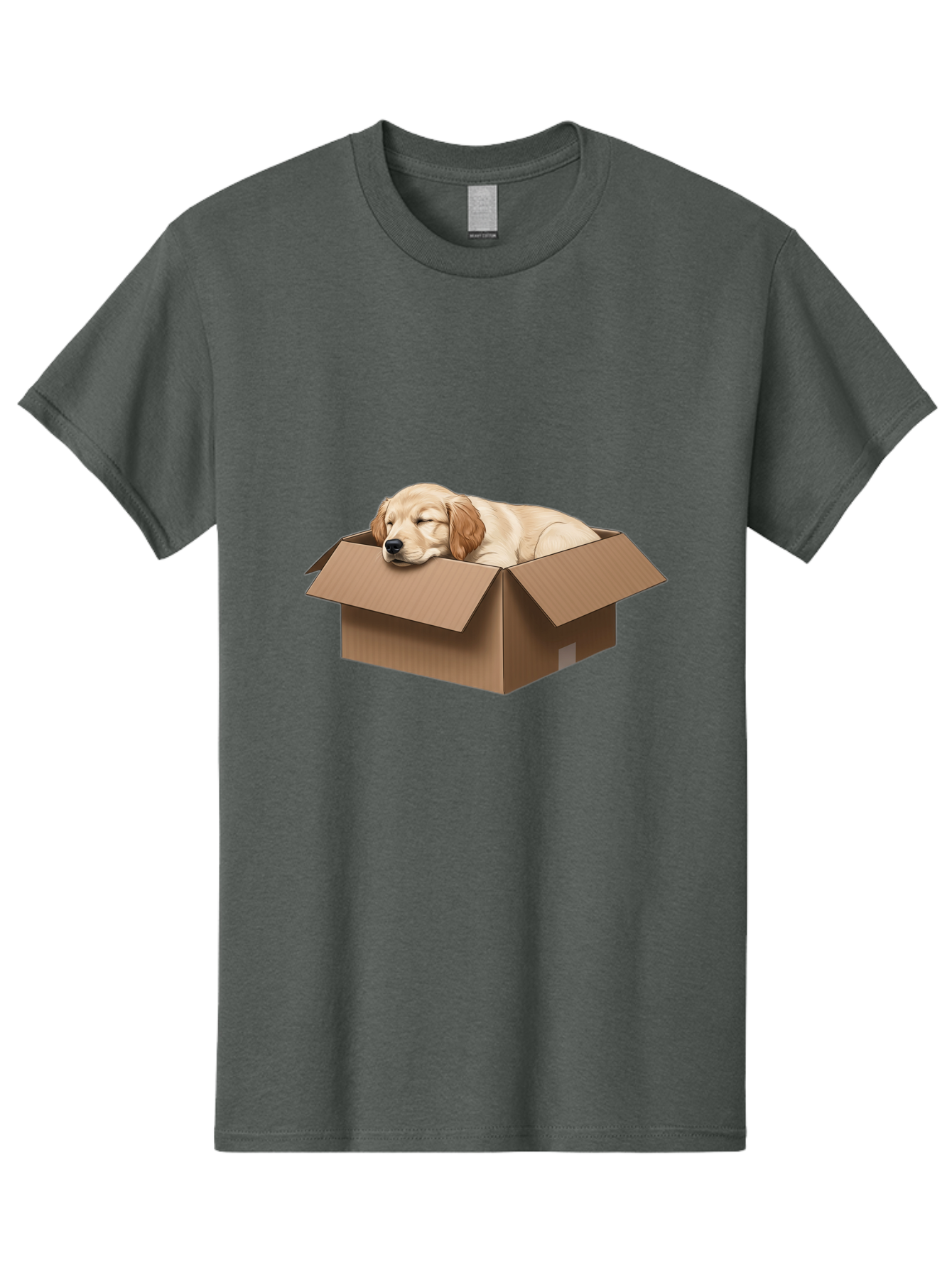 Sleeping-Puppy-1 Men'S Graphic Tee, 100% Cotton, Comfortable Casual Summer Wear, Machine Washable, Sleeping Puppy, Cardboard Box, Adorable Dog, Cute Animal, Resting Pet, Dog In Box, Peaceful Scene, Puppy Love, Cozy Atmosphere, Sweet Dreams Bac417
