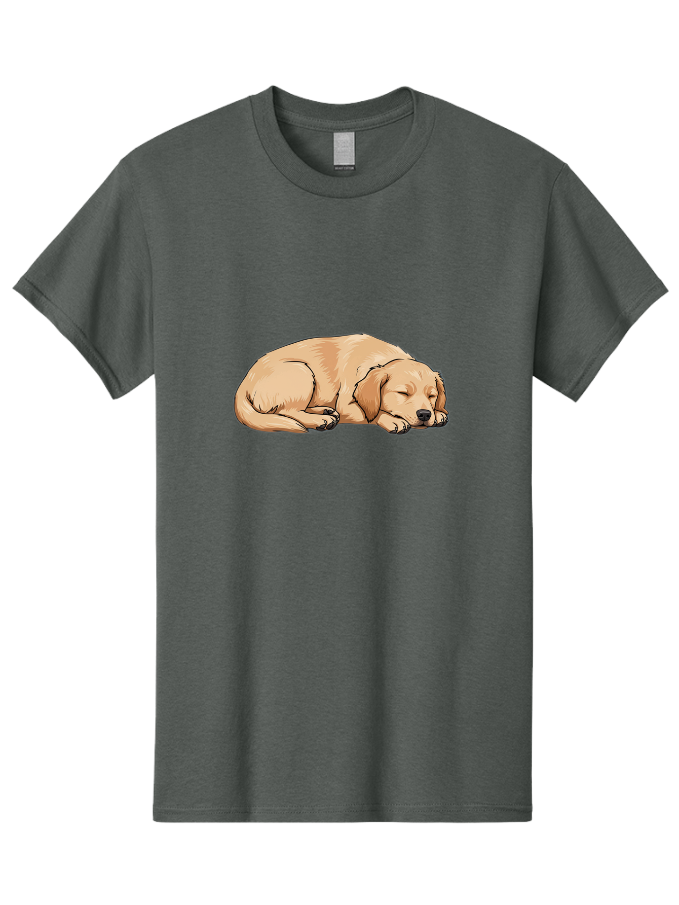 Sleeping-Puppy Men'S Graphic Tee, 100% Cotton, Comfortable Casual Summer Wear, Machine Washable, Adorable Puppy, Sleeping Dog, Golden Retriever, Cartoon Illustration, Peaceful Slumber, Cute Dog, Relaxed Puppy, Serene Atmosphere, Bac419