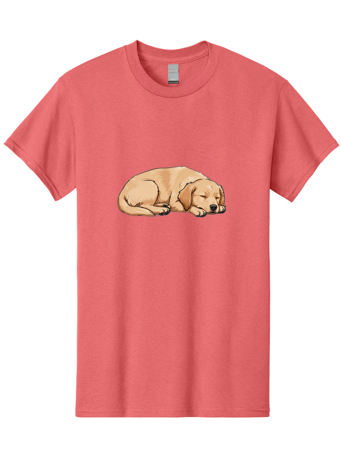 Sleeping-Puppy Men'S Graphic Tee, 100% Cotton, Comfortable Casual Summer Wear, Machine Washable, Adorable Puppy, Sleeping Dog, Golden Retriever, Cartoon Illustration, Peaceful Slumber, Cute Dog, Relaxed Puppy, Serene Atmosphere, Bac419