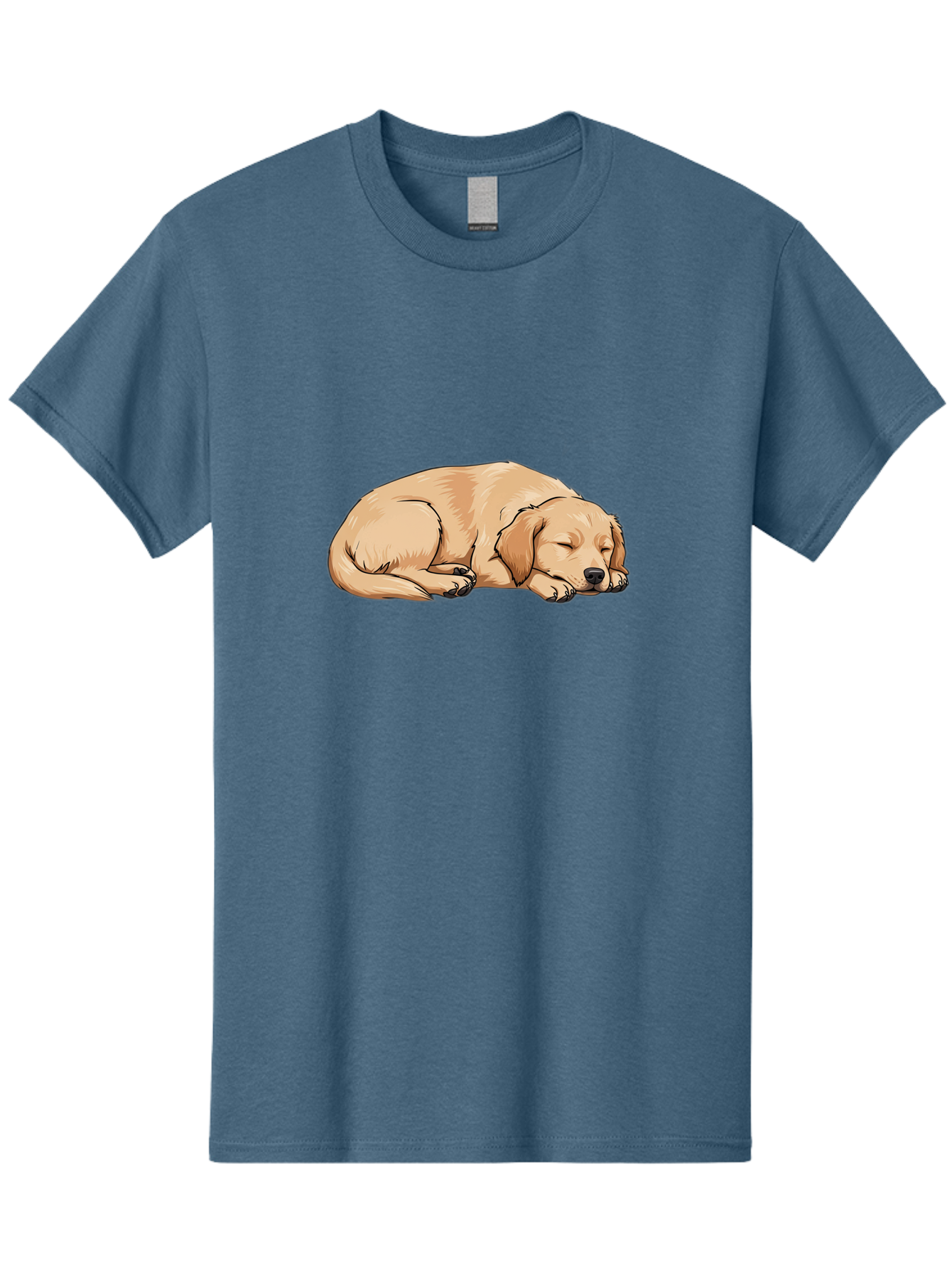 Sleeping-Puppy Men'S Graphic Tee, 100% Cotton, Comfortable Casual Summer Wear, Machine Washable, Adorable Puppy, Sleeping Dog, Golden Retriever, Cartoon Illustration, Peaceful Slumber, Cute Dog, Relaxed Puppy, Serene Atmosphere, Bac419