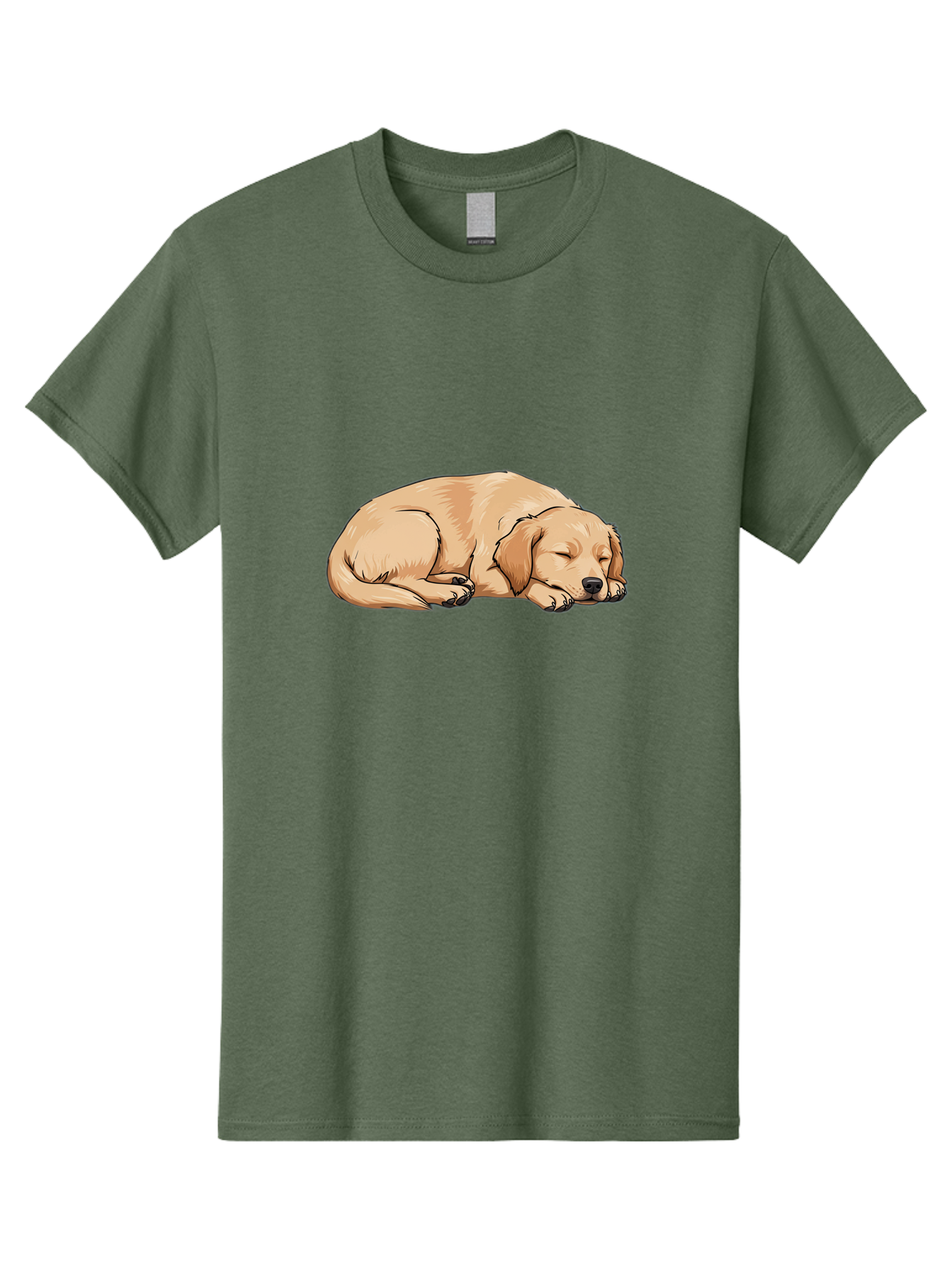 Sleeping-Puppy Men'S Graphic Tee, 100% Cotton, Comfortable Casual Summer Wear, Machine Washable, Adorable Puppy, Sleeping Dog, Golden Retriever, Cartoon Illustration, Peaceful Slumber, Cute Dog, Relaxed Puppy, Serene Atmosphere, Bac419