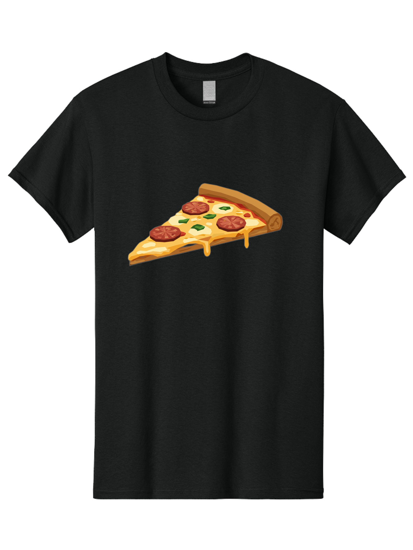 Slice-Of-Pepperoni-Pizza Men'S Graphic Tee, 100% Cotton, Comfortable Casual Summer Wear, Machine Washable, Pepperoni Pizza, Pizza Slice, Melted Cheese, Green Peppers, Red Pepperoni, Crispy Crust, Cheesy Goodness, Savory Delight Bac420