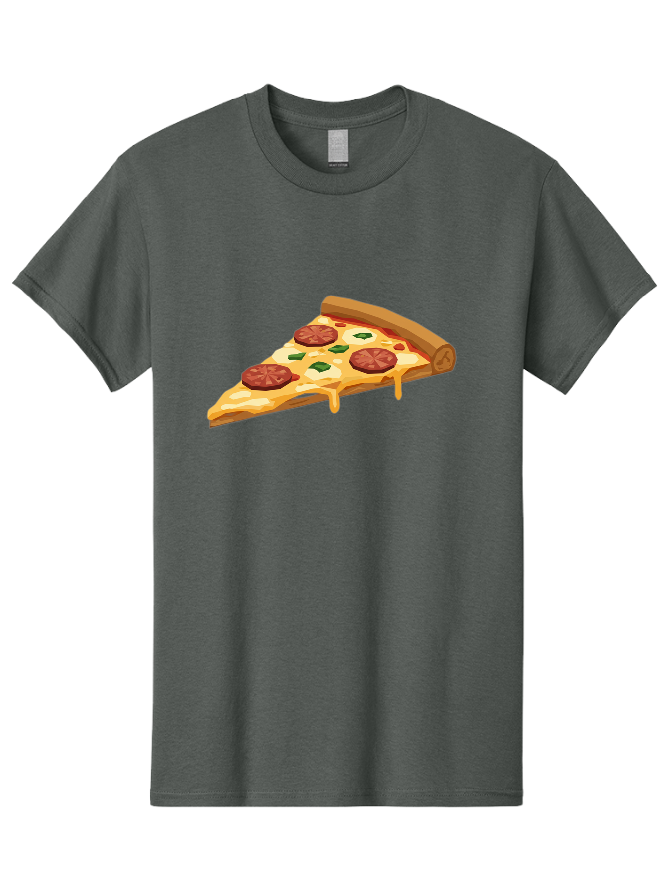 Slice-Of-Pepperoni-Pizza Men'S Graphic Tee, 100% Cotton, Comfortable Casual Summer Wear, Machine Washable, Pepperoni Pizza, Pizza Slice, Melted Cheese, Green Peppers, Red Pepperoni, Crispy Crust, Cheesy Goodness, Savory Delight Bac420