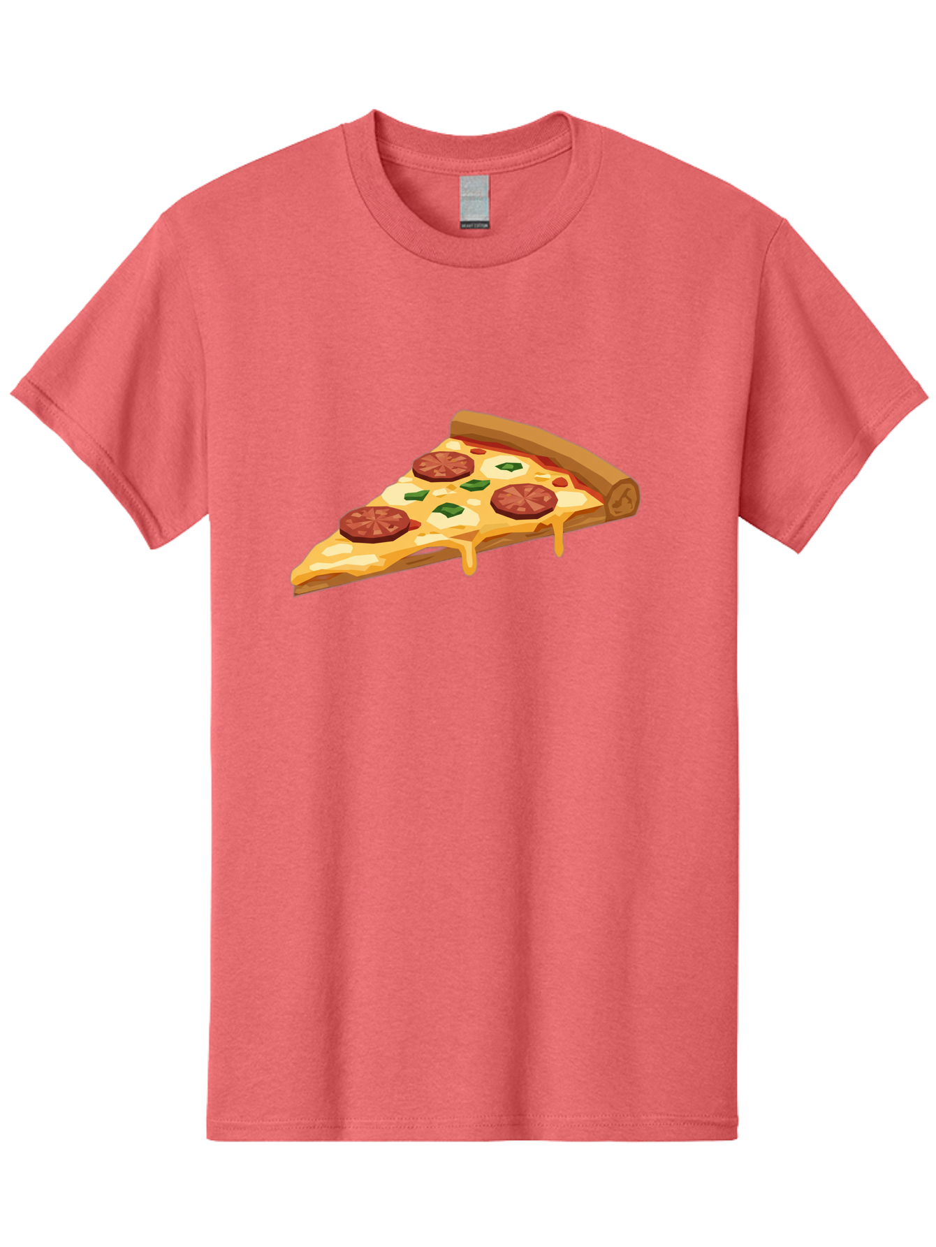 Slice-Of-Pepperoni-Pizza Men'S Graphic Tee, 100% Cotton, Comfortable Casual Summer Wear, Machine Washable, Pepperoni Pizza, Pizza Slice, Melted Cheese, Green Peppers, Red Pepperoni, Crispy Crust, Cheesy Goodness, Savory Delight Bac420