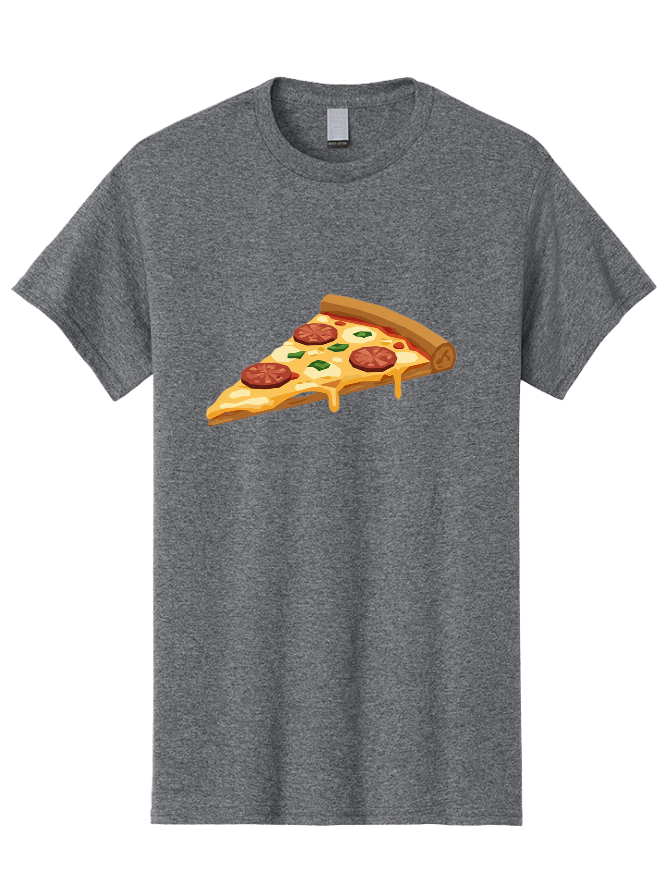 Slice-Of-Pepperoni-Pizza Men'S Graphic Tee, 100% Cotton, Comfortable Casual Summer Wear, Machine Washable, Pepperoni Pizza, Pizza Slice, Melted Cheese, Green Peppers, Red Pepperoni, Crispy Crust, Cheesy Goodness, Savory Delight Bac420