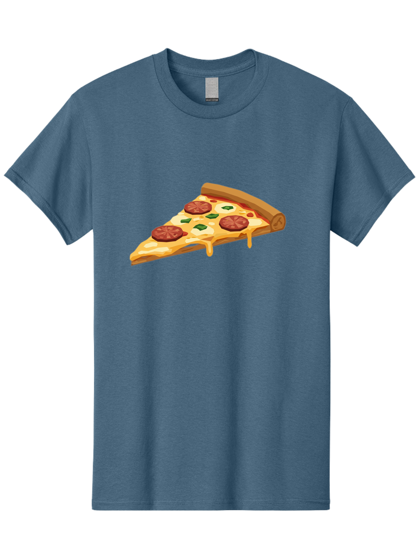 Slice-Of-Pepperoni-Pizza Men'S Graphic Tee, 100% Cotton, Comfortable Casual Summer Wear, Machine Washable, Pepperoni Pizza, Pizza Slice, Melted Cheese, Green Peppers, Red Pepperoni, Crispy Crust, Cheesy Goodness, Savory Delight Bac420