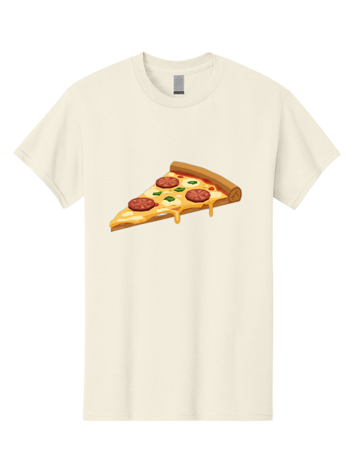 Slice-Of-Pepperoni-Pizza Men'S Graphic Tee, 100% Cotton, Comfortable Casual Summer Wear, Machine Washable, Pepperoni Pizza, Pizza Slice, Melted Cheese, Green Peppers, Red Pepperoni, Crispy Crust, Cheesy Goodness, Savory Delight Bac420