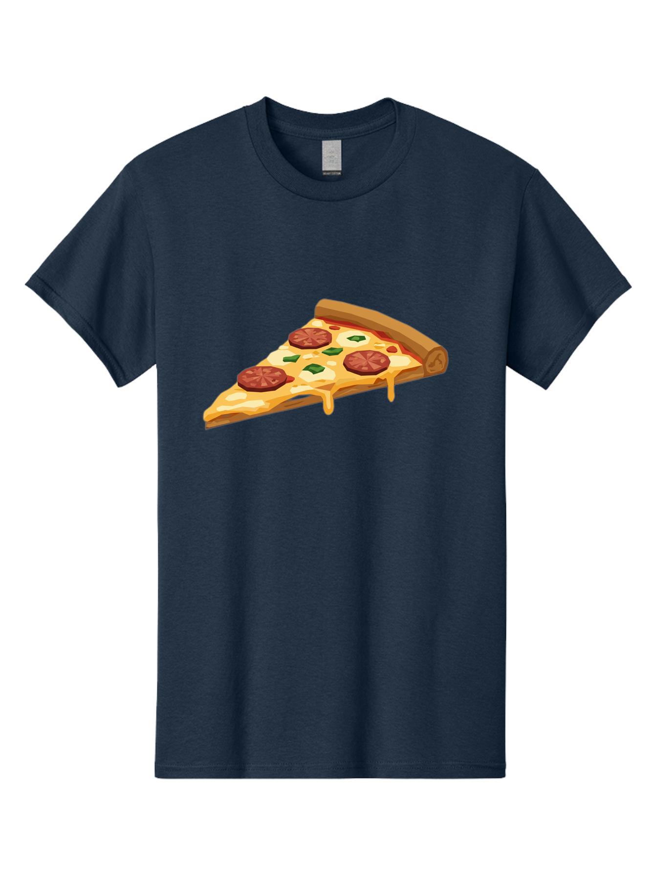 Slice-Of-Pepperoni-Pizza Men'S Graphic Tee, 100% Cotton, Comfortable Casual Summer Wear, Machine Washable, Pepperoni Pizza, Pizza Slice, Melted Cheese, Green Peppers, Red Pepperoni, Crispy Crust, Cheesy Goodness, Savory Delight Bac420