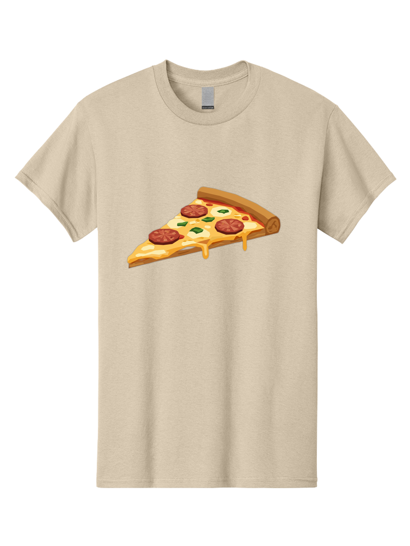 Slice-Of-Pepperoni-Pizza Men'S Graphic Tee, 100% Cotton, Comfortable Casual Summer Wear, Machine Washable, Pepperoni Pizza, Pizza Slice, Melted Cheese, Green Peppers, Red Pepperoni, Crispy Crust, Cheesy Goodness, Savory Delight Bac420