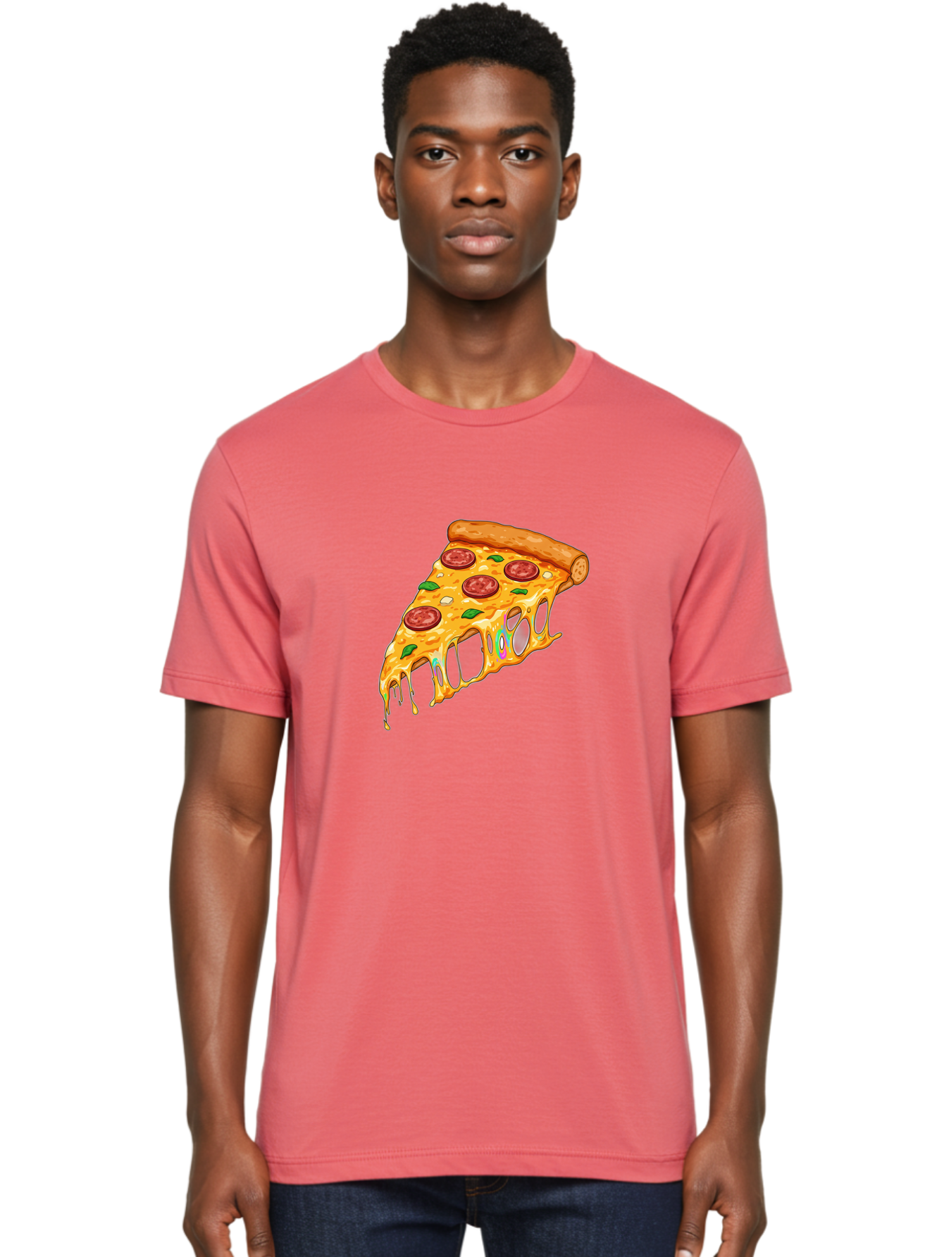Slice-Of-Pizza Men'S Graphic Tee, 100% Cotton, Comfortable Casual Summer Wear, Machine Washable, Melted Cheese, Pepperoni Pizza, Cheesy Goodness, Melted Mozzarella, Savory Delight, Italian Cuisine, Pizza Love, Tasty Treat, Foodie Favorite Bac421