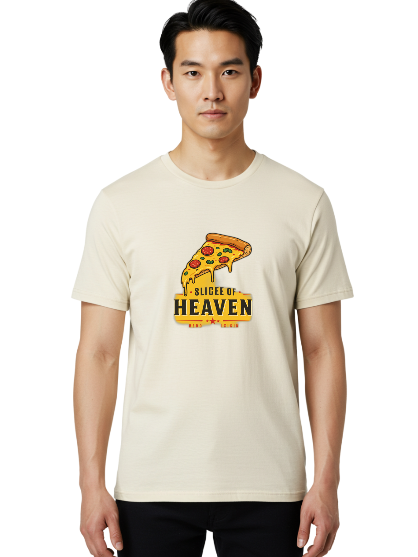 Slicee-Of-Heaven Men'S Graphic Tee, 100% Cotton, Comfortable Casual Summer Wear, Machine Washable, Cheesy Pizza Slice, Pepperoni Pizza, Melted Cheese, Food Logo, Pizza Branding, Heavenly Pizza, Foodie Graphics, Pizza Love, Culinary Art, Bac423