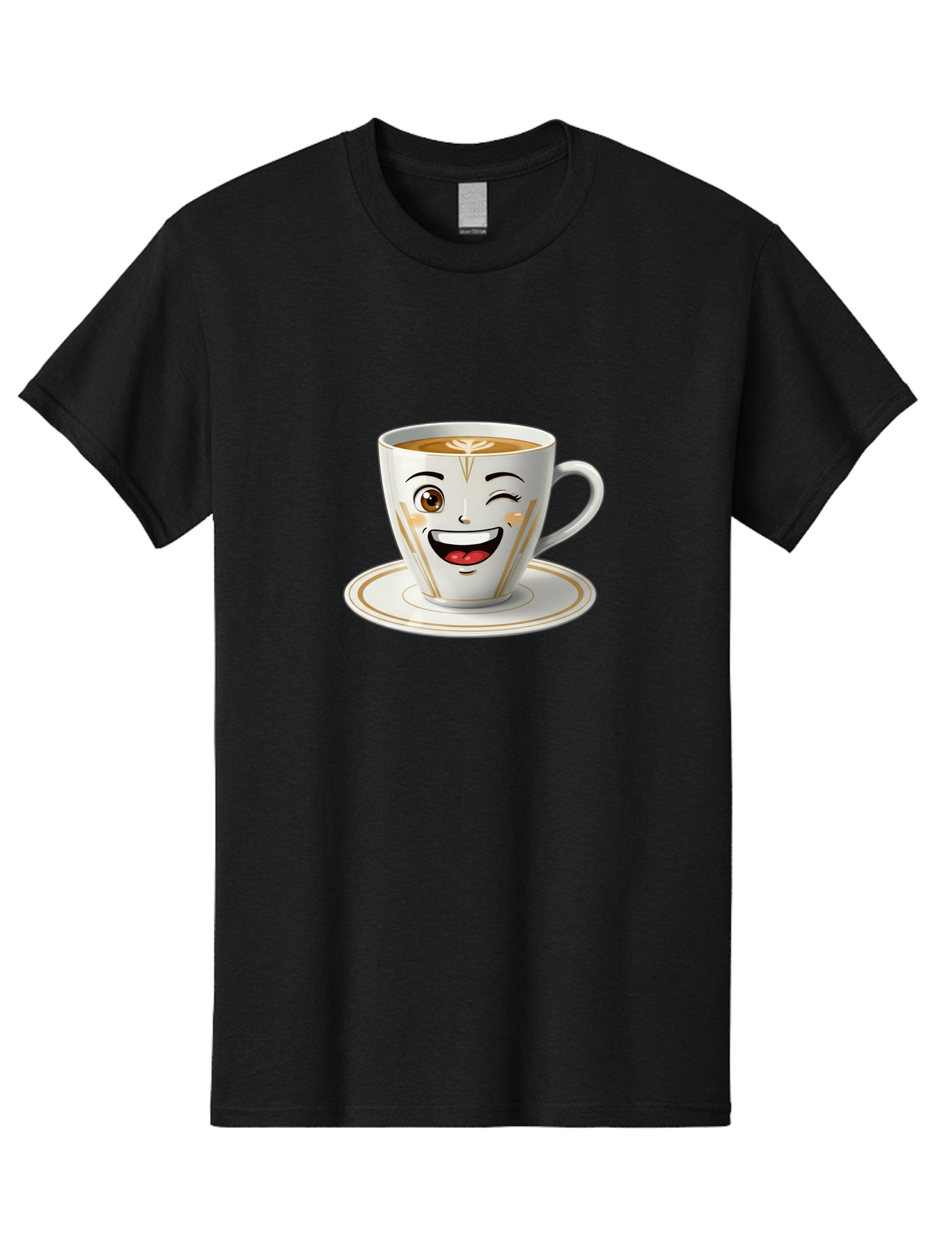 Smiling-Coffee-Cup Men'S Graphic Tee, 100% Cotton, Comfortable Casual Summer Wear, Machine Washable, Happy Coffee Cup, Smiling Face, Brown Coffee, Gold Accents, White Porcelain, Cute Design, Morning Coffee, Cheerful Emoji, Friendly Icon Bac424