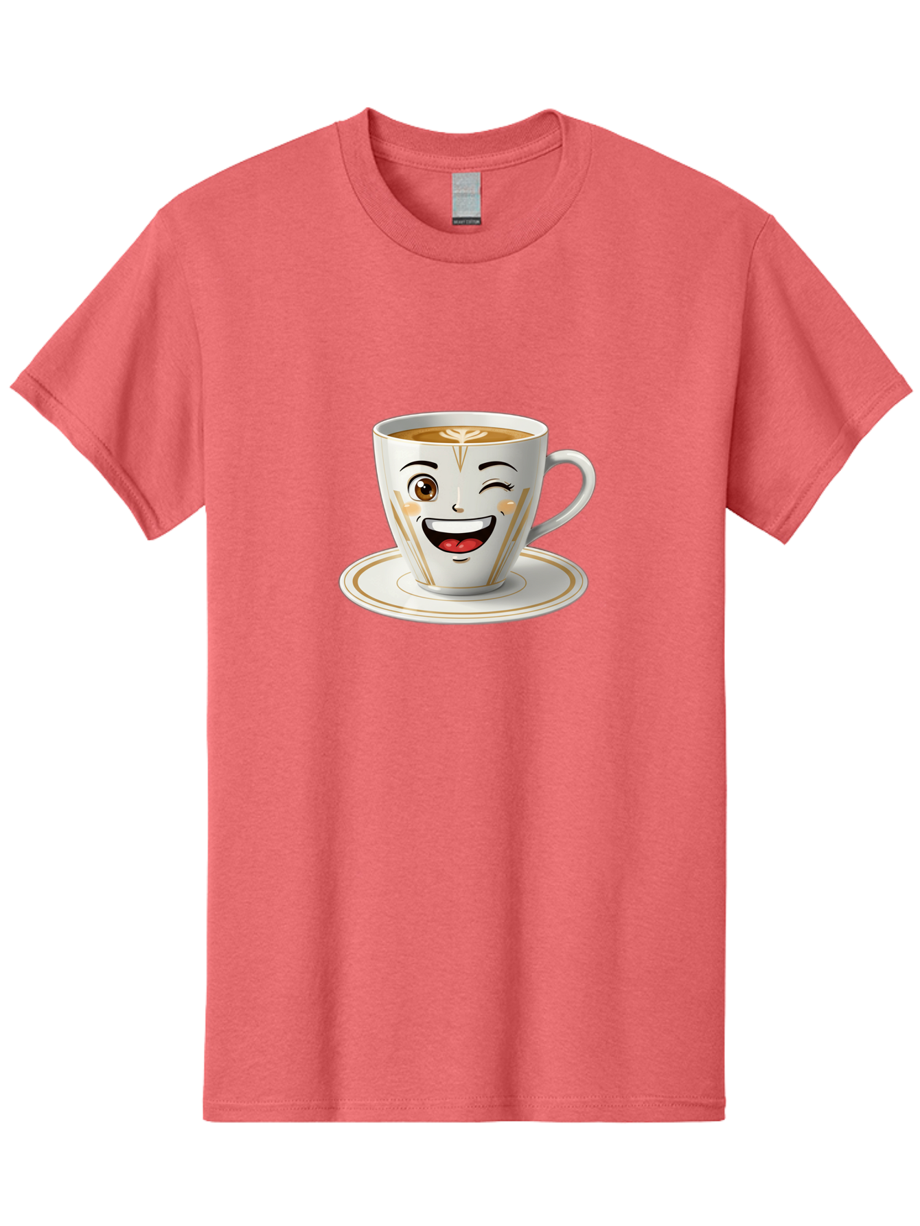 Smiling-Coffee-Cup Men'S Graphic Tee, 100% Cotton, Comfortable Casual Summer Wear, Machine Washable, Happy Coffee Cup, Smiling Face, Brown Coffee, Gold Accents, White Porcelain, Cute Design, Morning Coffee, Cheerful Emoji, Friendly Icon Bac424