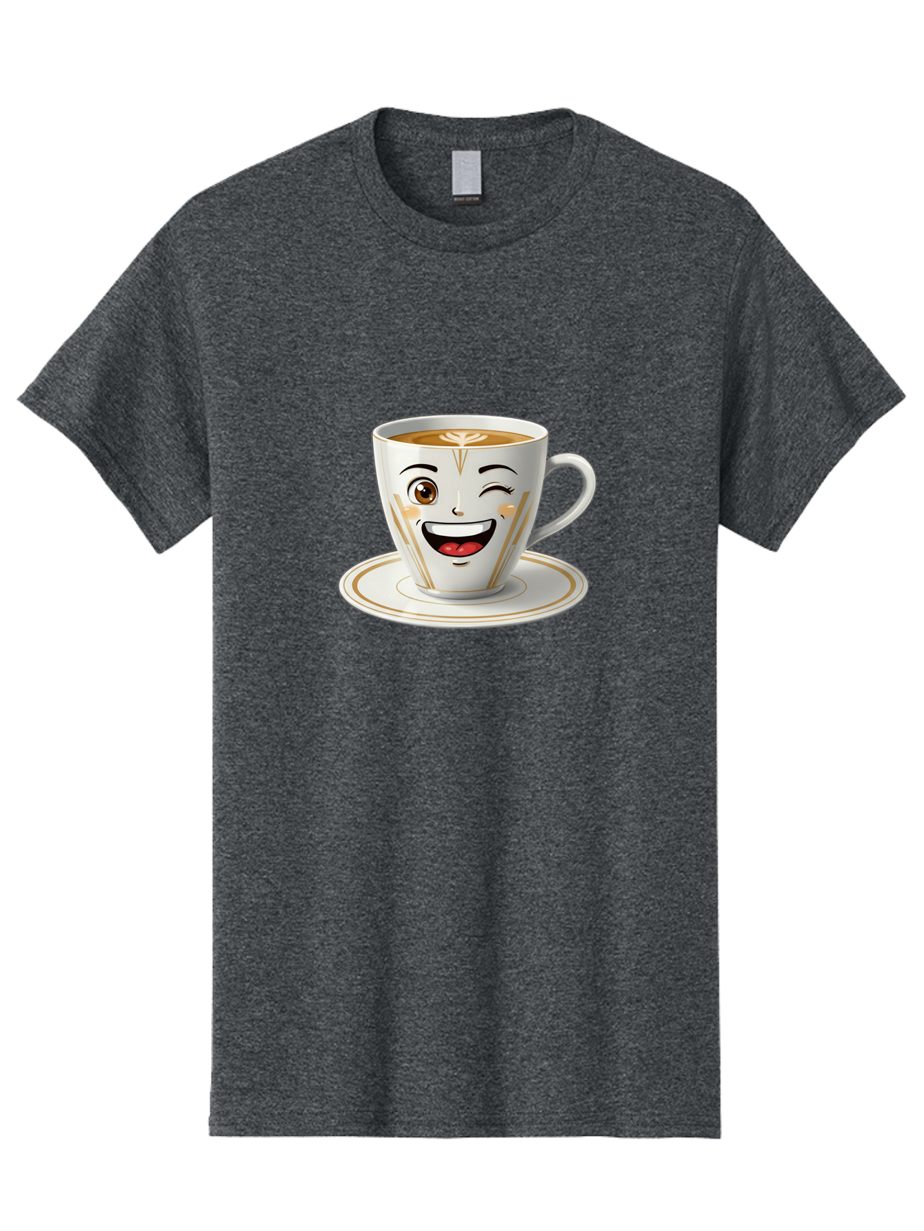 Smiling-Coffee-Cup Men'S Graphic Tee, 100% Cotton, Comfortable Casual Summer Wear, Machine Washable, Happy Coffee Cup, Smiling Face, Brown Coffee, Gold Accents, White Porcelain, Cute Design, Morning Coffee, Cheerful Emoji, Friendly Icon Bac424