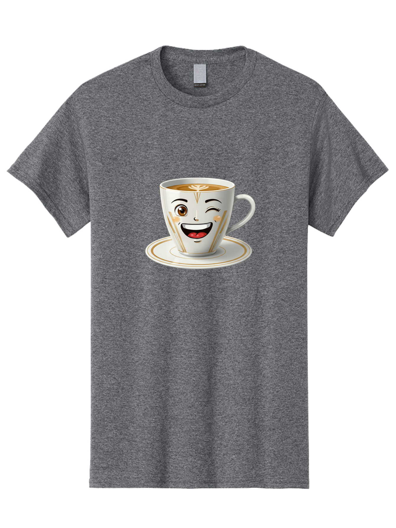 Smiling-Coffee-Cup Men'S Graphic Tee, 100% Cotton, Comfortable Casual Summer Wear, Machine Washable, Happy Coffee Cup, Smiling Face, Brown Coffee, Gold Accents, White Porcelain, Cute Design, Morning Coffee, Cheerful Emoji, Friendly Icon Bac424